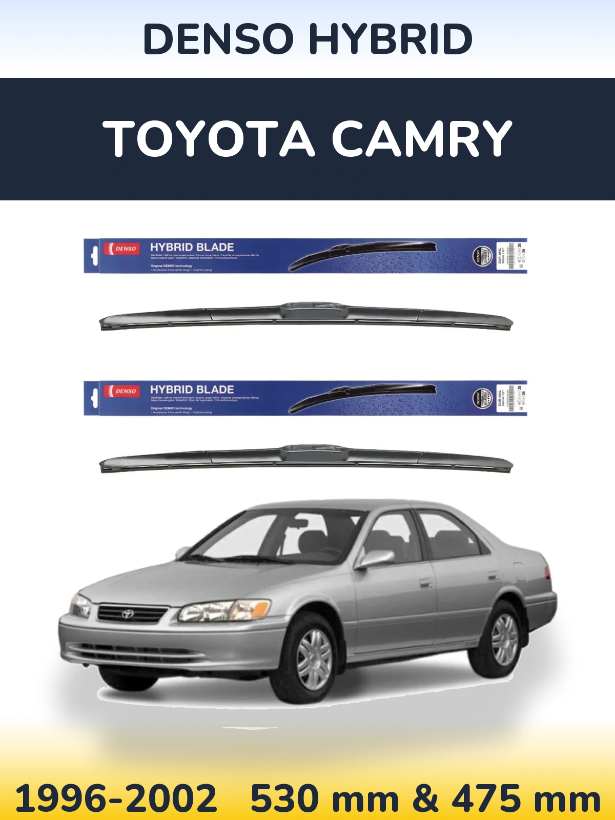 Front wiper blade set Denso Hybrid 530 & 475 mm for Toyota Camry 1996-2002