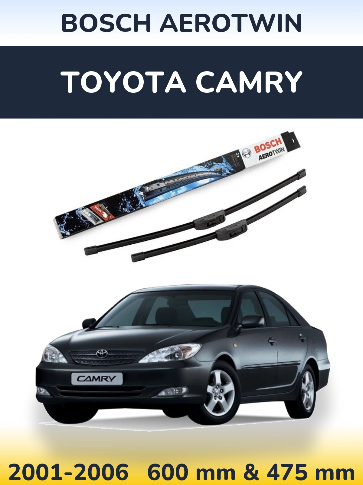 Front wiper blade set BOSCH AeroTwin 600 & 475 mm for Toyota Camry 2001-2006