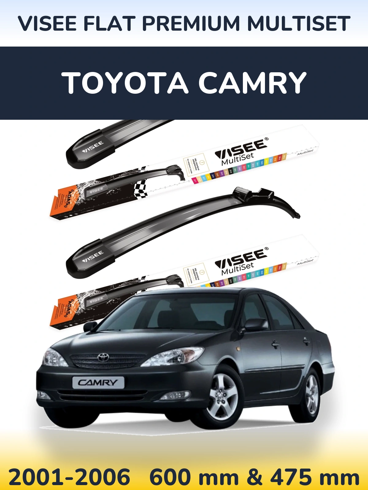 Front wiper blade set VISEE FLAT PREMIUM MultiSet 600 & 475 mm for Toyota Camry 2001-2006