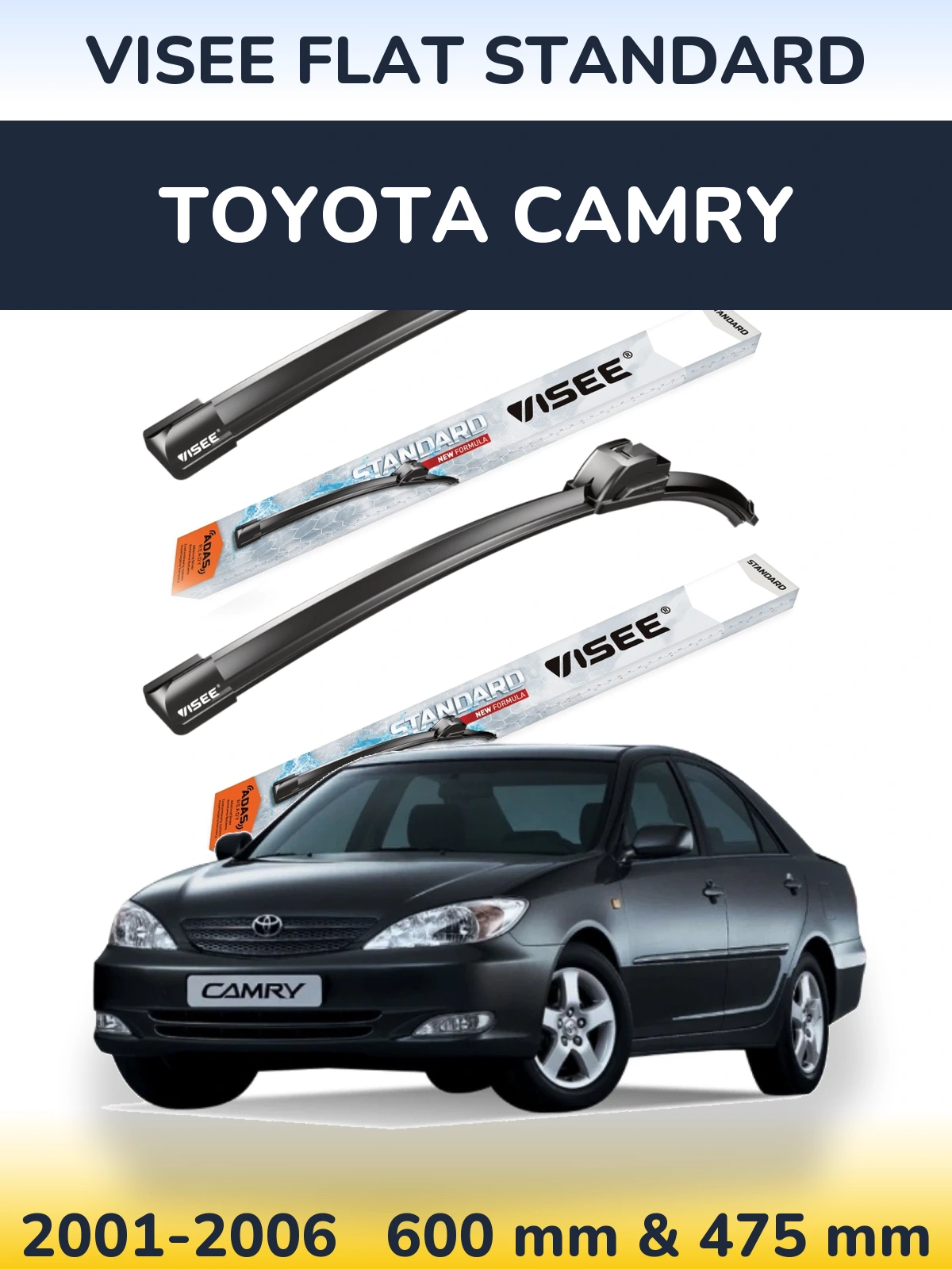 Комплект передніх щіток VISEE FLAT STANDARD 600 & 475 мм для Toyota Camry 2001-2006