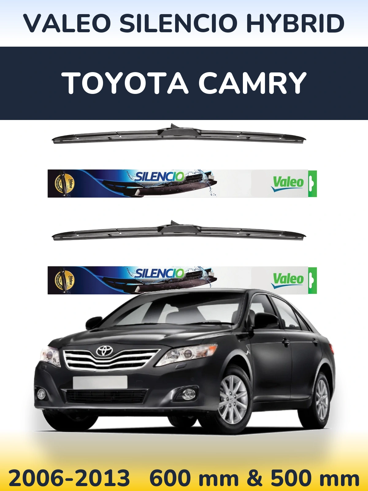 Front wiper blade set Valeo Silencio Hybrid 600 & 500 mm for Toyota Camry 2006-2013