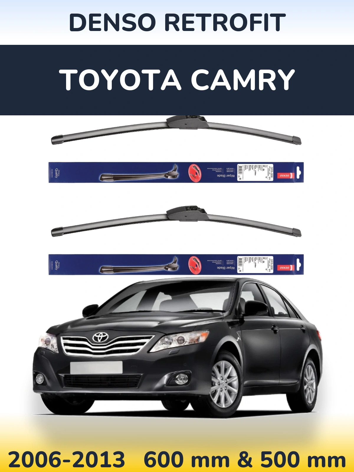 Front wiper blade set Denso Retrofit 600 & 500 mm for Toyota Camry 2006-2013
