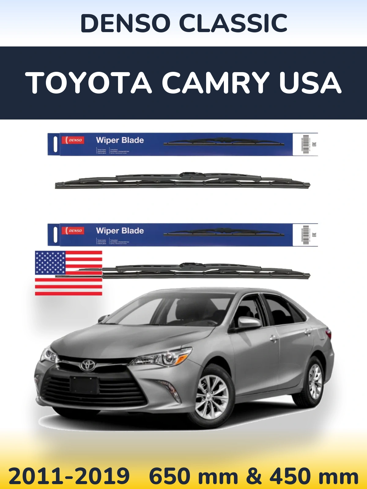 Front wiper blade set Denso Classic 650 & 450 mm for Toyota Camry USA 2011-2019