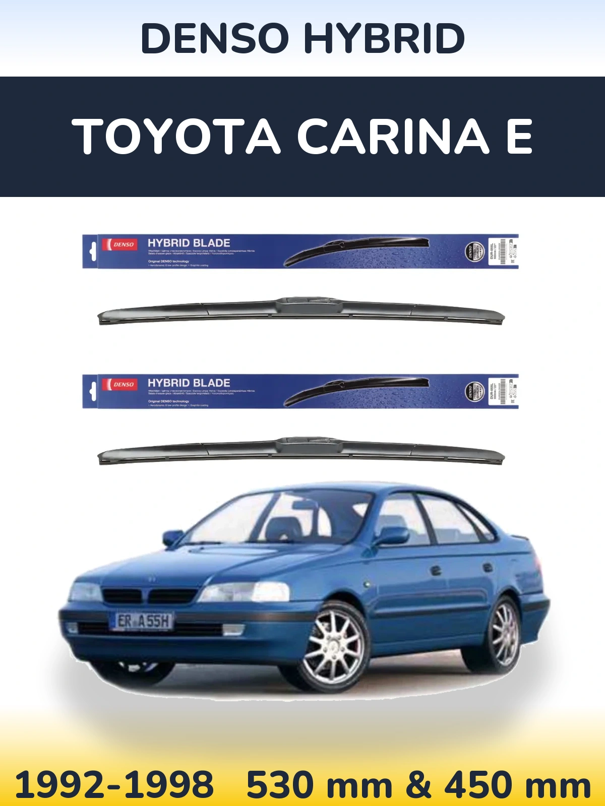 Front wiper blade set Denso Hybrid 530 & 450 mm for Toyota Carina E 1992-1998