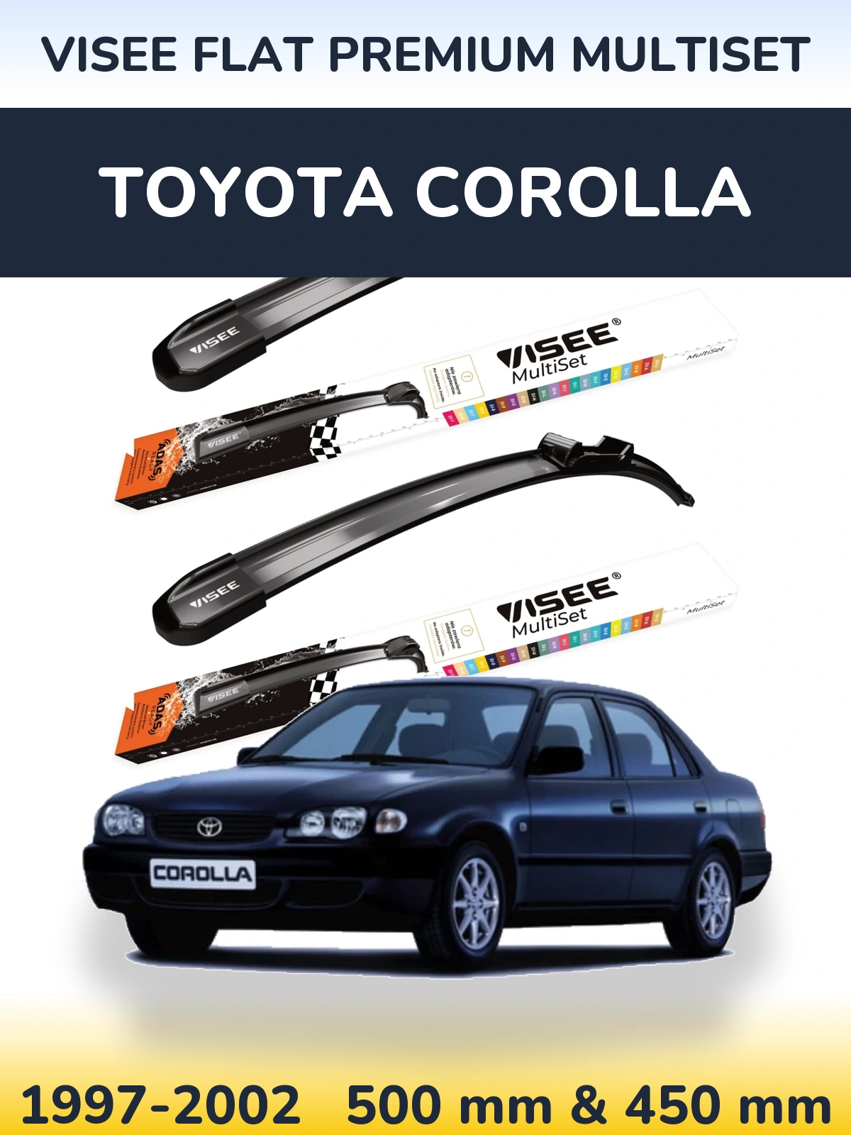 Комплект передних дворников VISEE FLAT PREMIUM MultiSet 500 & 450 мм для Toyota Corolla 1997-2002