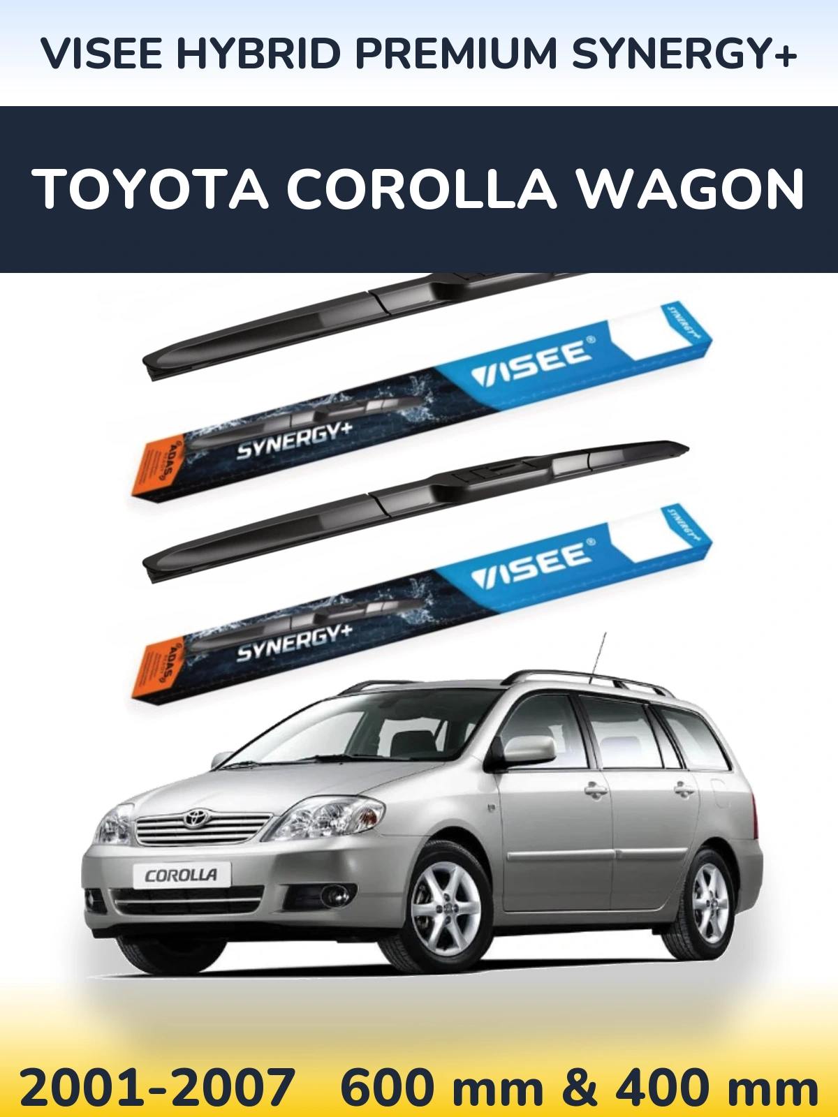 Комплект передних дворников VISEE HYBRID PREMIUM SYNERGY+ 600 & 400 мм для Toyota Corolla Wagon 2001-2007