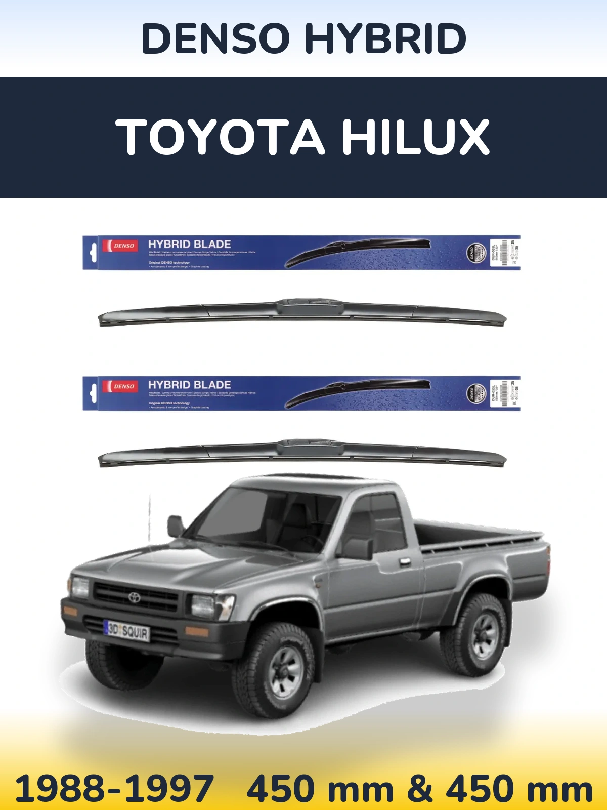Front wiper blade set Denso Hybrid 450 & 450 mm for Toyota Hilux 1988-1997