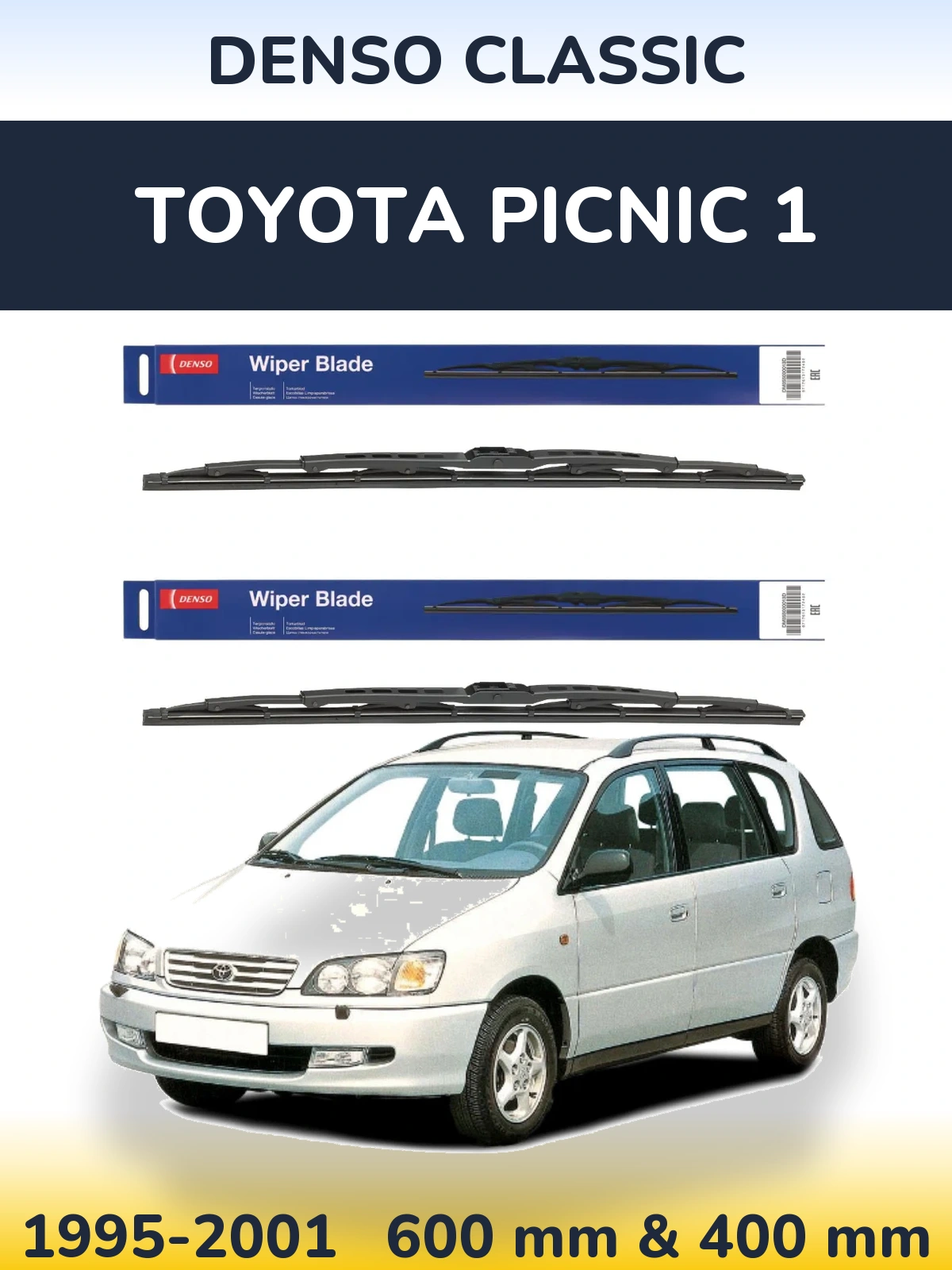 Front wiper blade set Denso Classic 600 & 400 mm for Toyota Picnic 1 1995-2001