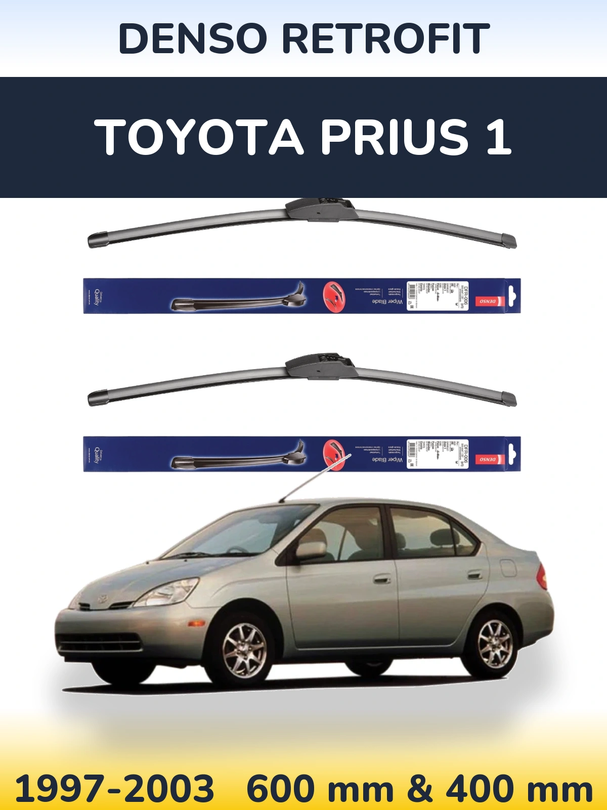 Front wiper blade set Denso Retrofit 600 & 400 mm for Toyota Prius 1 1997-2003