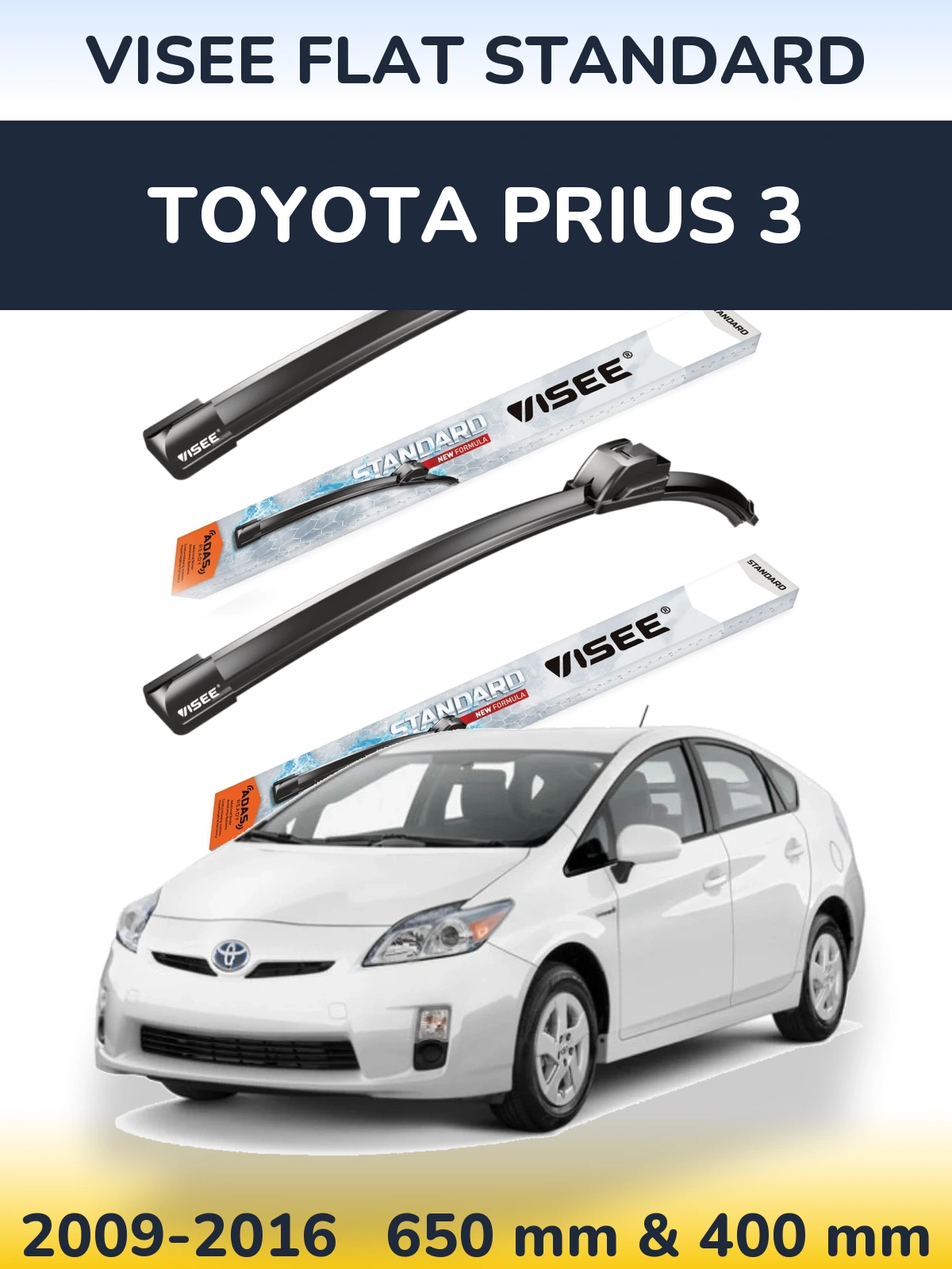 Комплект передніх щіток VISEE FLAT STANDARD 650 & 400 мм для Toyota Prius 3 2009-2016