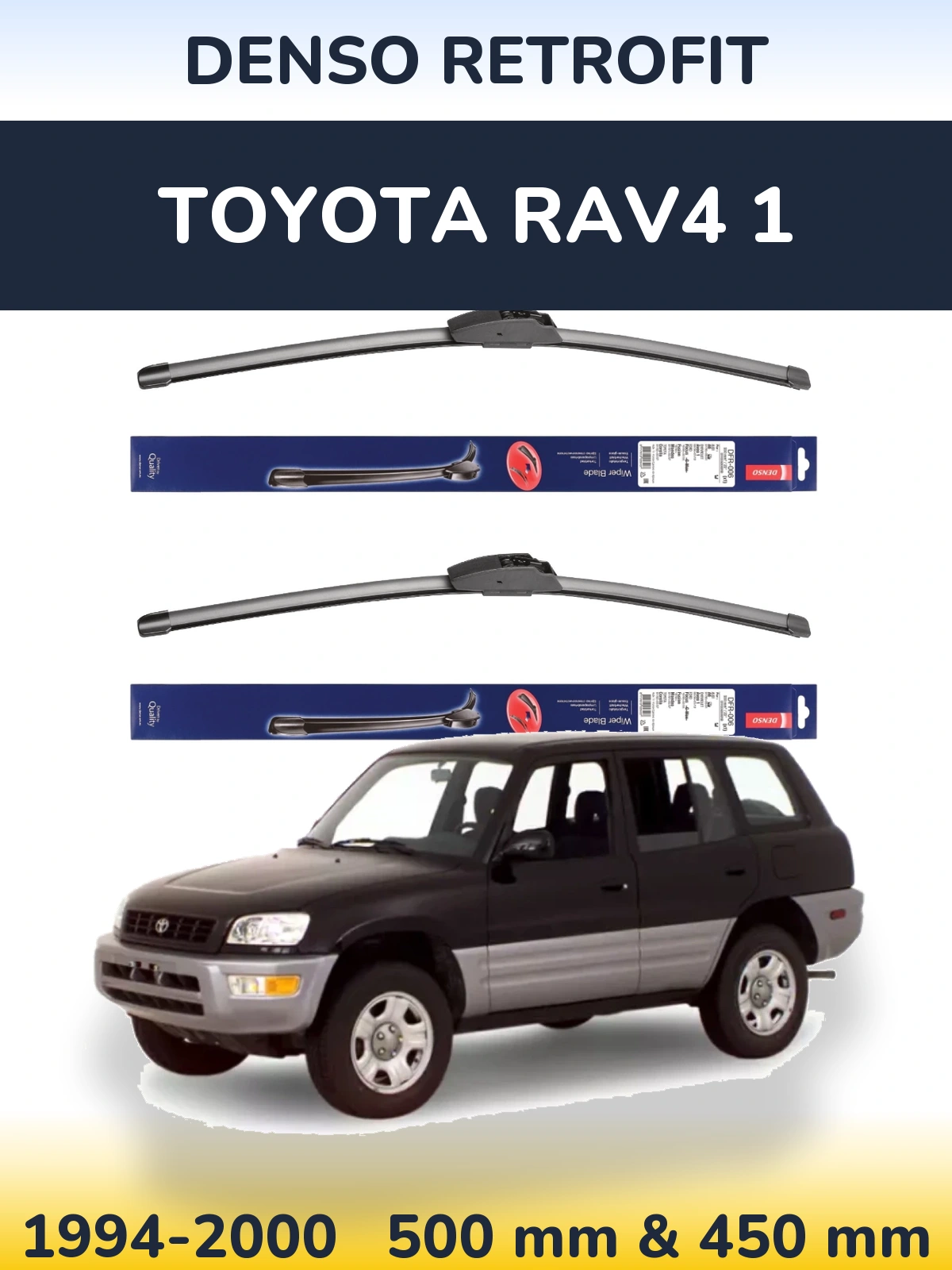 Front wiper blade set Denso Retrofit 500 & 450 mm for Toyota RAV4 1 1994-2000