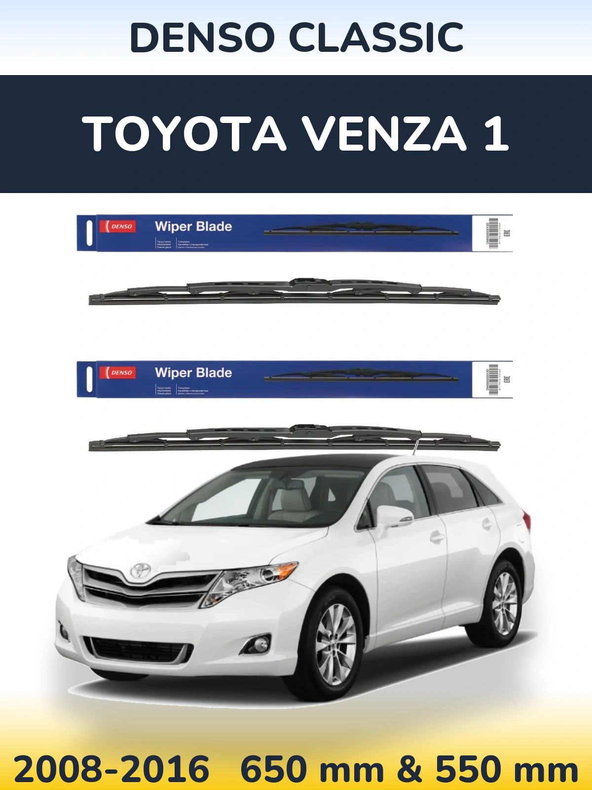 Front wiper blade set Denso Classic 650 & 550 mm for Toyota Venza 1 2008-2016