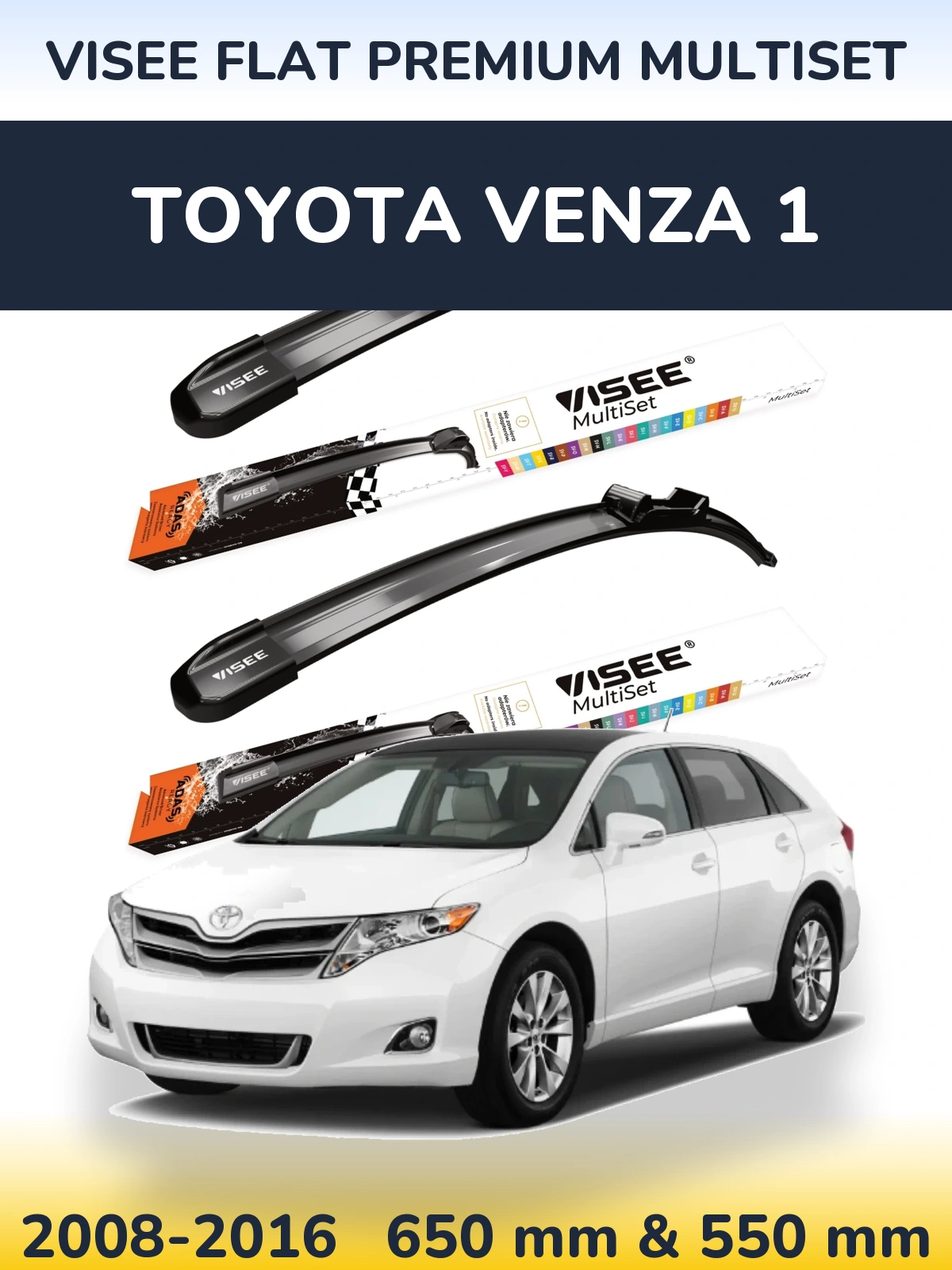Front wiper blade set VISEE FLAT PREMIUM MultiSet 650 & 550 mm for Toyota Venza 1 2008-2016
