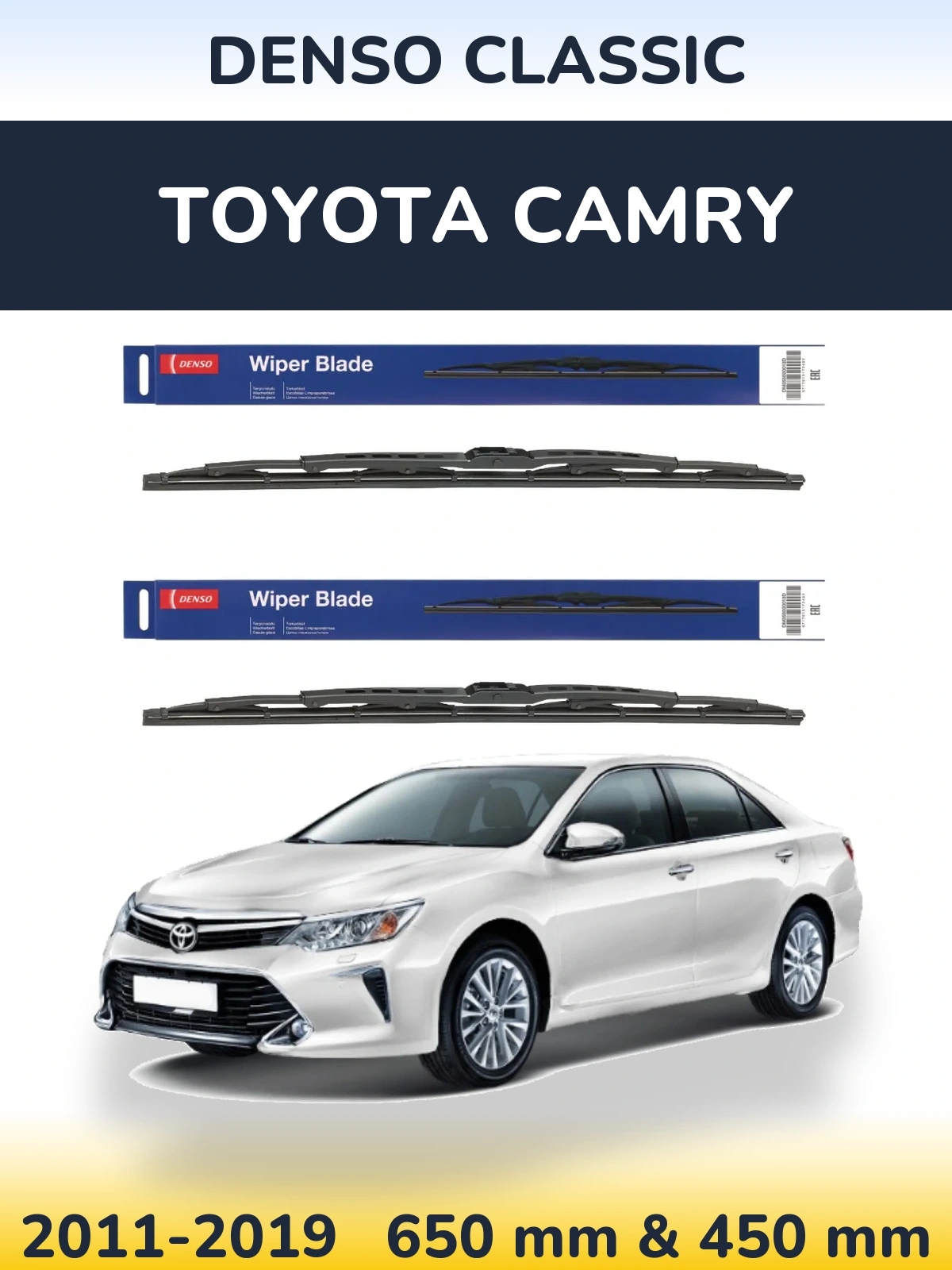 Front wiper blade set Denso Classic 650 & 450 mm for Toyota Camry 2011-2019