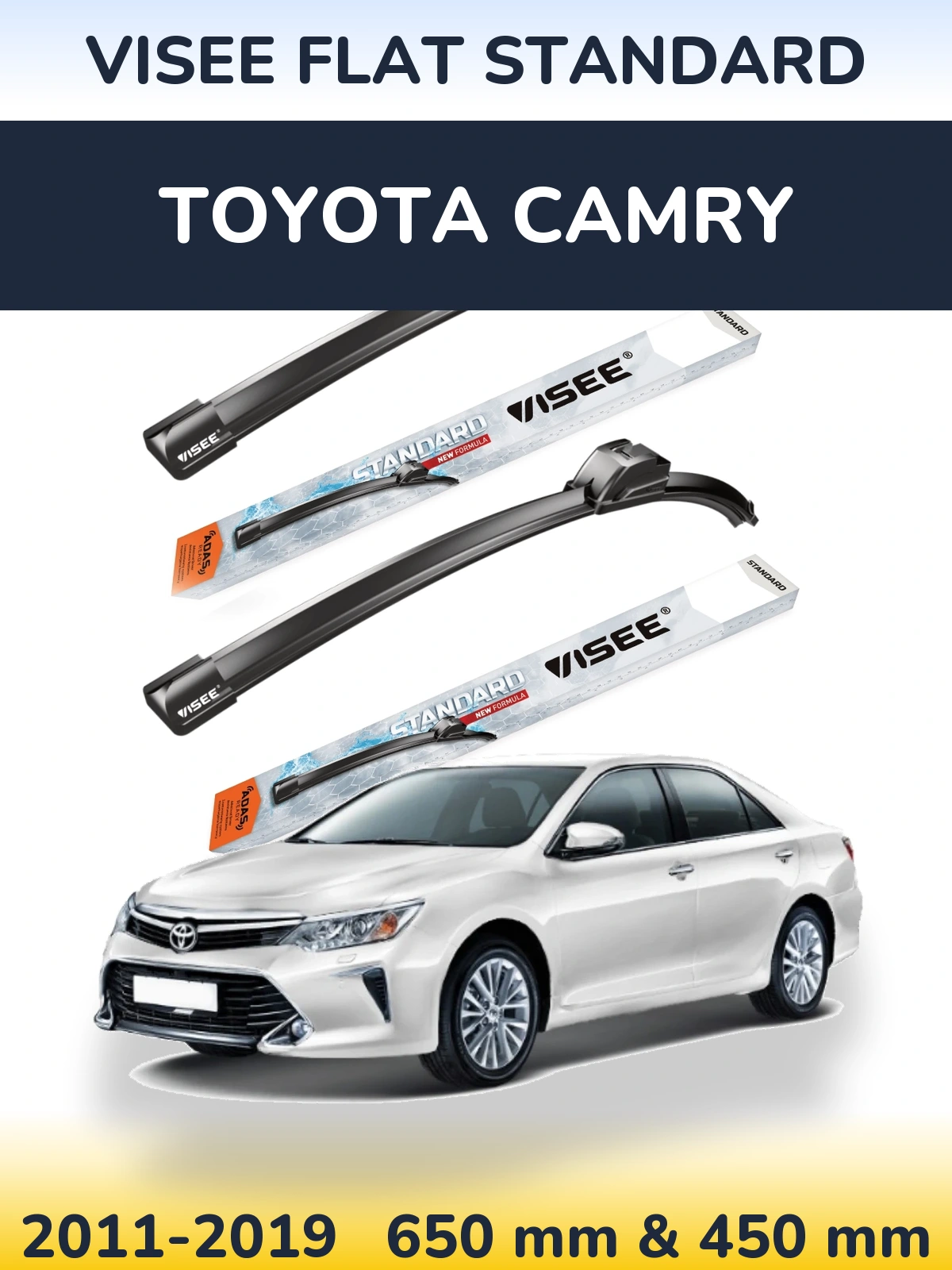 Front wiper blade set VISEE FLAT STANDARD 650 & 450 mm for Toyota Camry 2011-2019