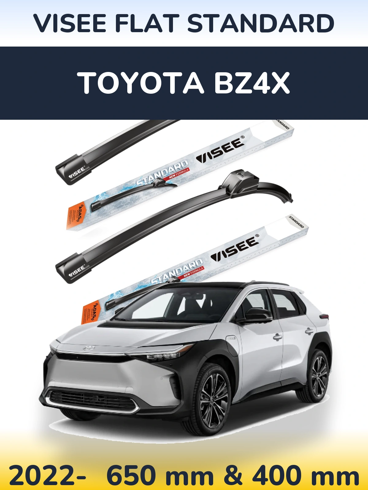 Front wiper blade set VISEE FLAT STANDARD 650 & 400 mm for Toyota bZ4X 2022-2026