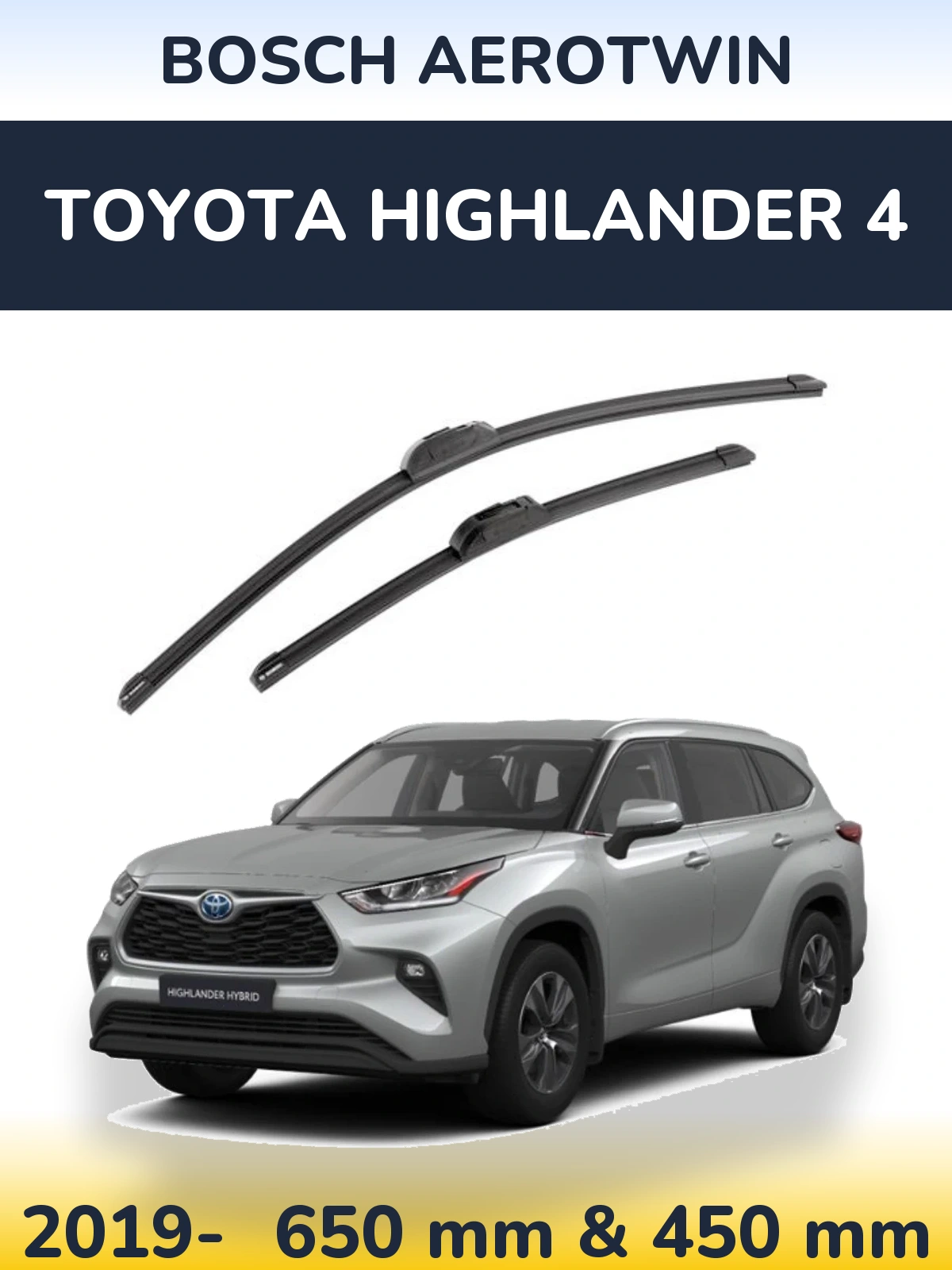 Front wiper blade set BOSCH AeroTwin 650 & 450 mm for Toyota Highlander 4 2019-2026