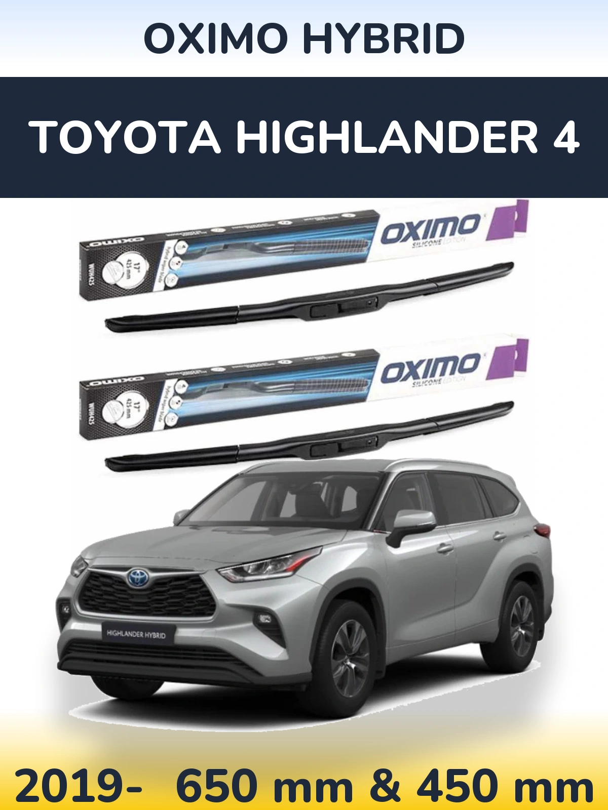 Front wiper blade set Oximo Hybrid 650 & 450 mm for Toyota Highlander 4 2019-2026