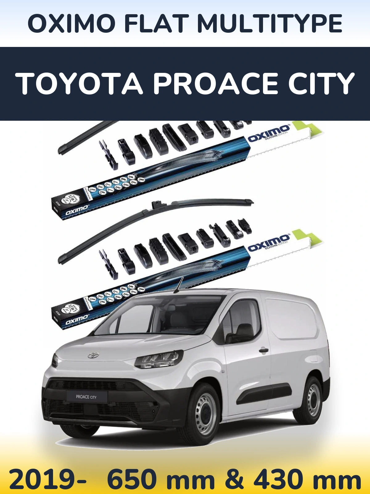 Front wiper blade set Oximo Flat MultiTipoe 650 & 430 mm for Toyota ProAce City 2019-2026