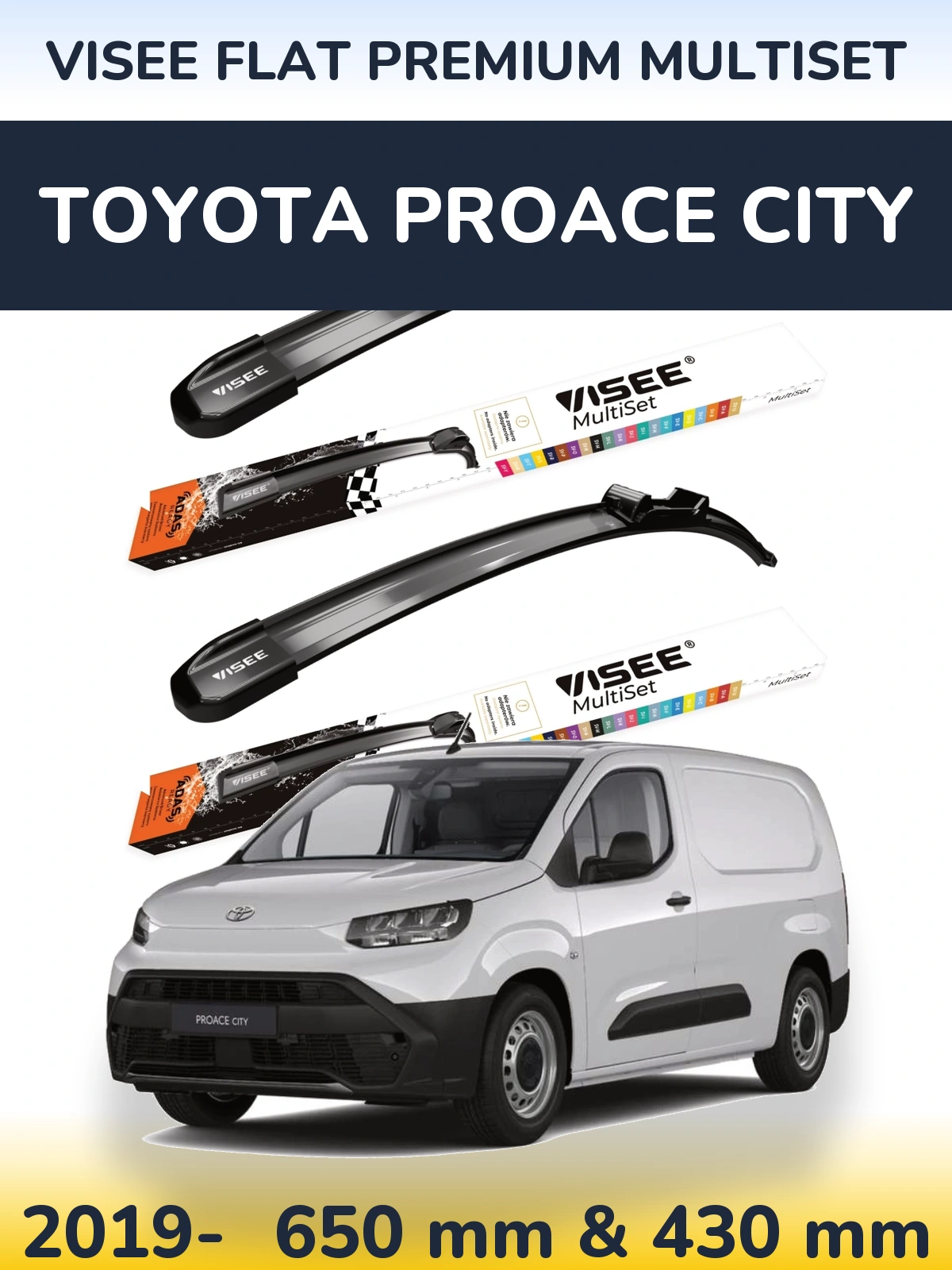 Комплект передніх щіток VISEE FLAT PREMIUM MultiSet 650 & 430 мм для Toyota ProAce City 2019-2026
