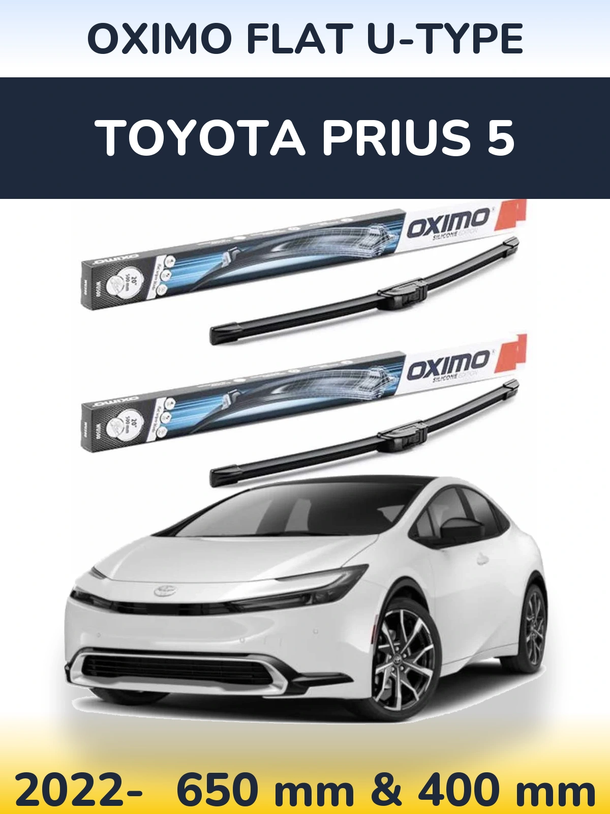 Комплект передних дворников Oximo Flat U-type 650 & 400 мм для Toyota Prius 5 2022-2026