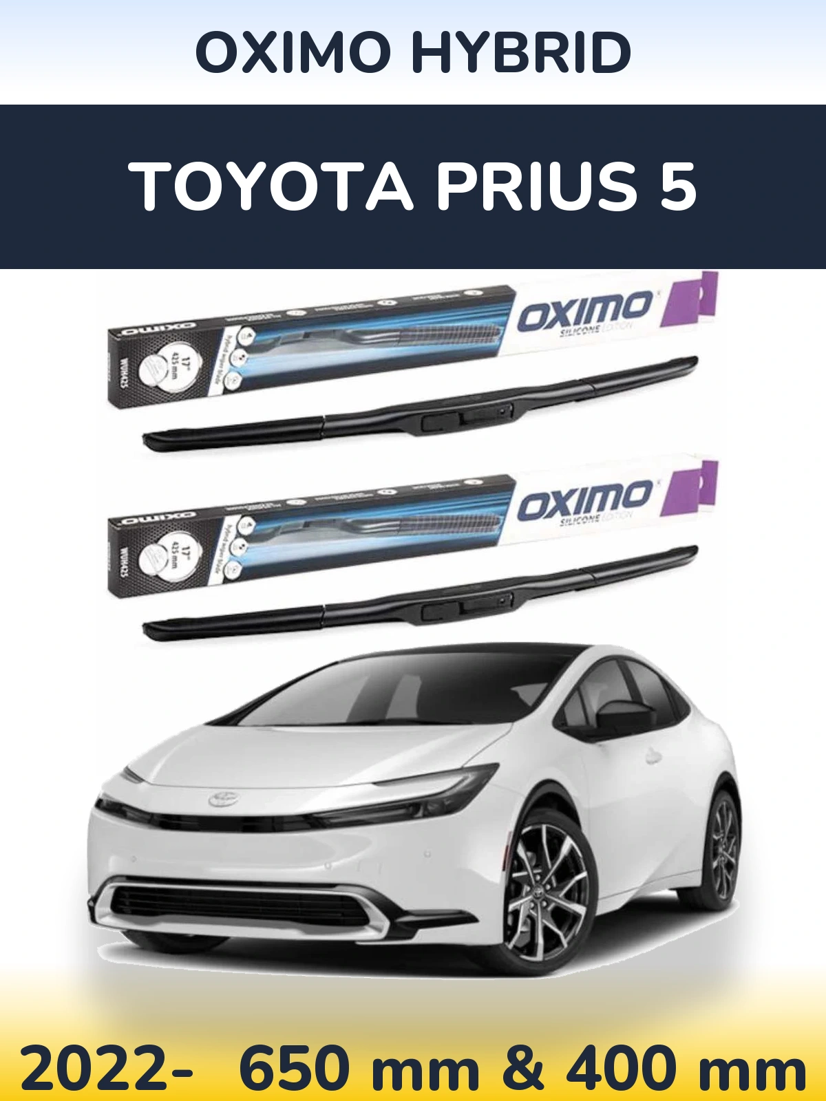 Front wiper blade set Oximo Hybrid 650 & 400 mm for Toyota Prius 5 2022-2026