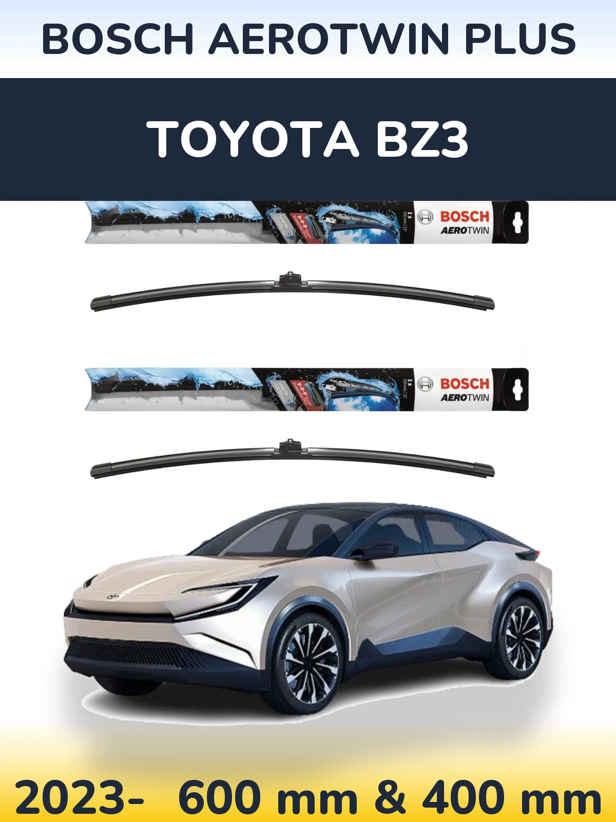 Front wiper blade set BOSCH AeroTwin Plus 600 & 400 mm for Toyota bZ3 2023-2026