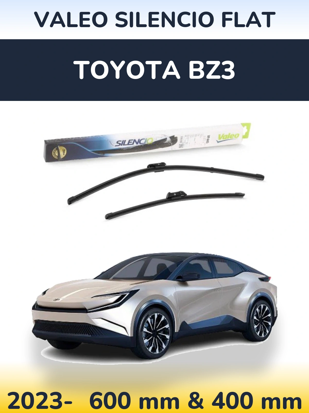 Front wiper blade set Valeo Silencio Flat 600 & 400 mm for Toyota bZ3 2023-2026