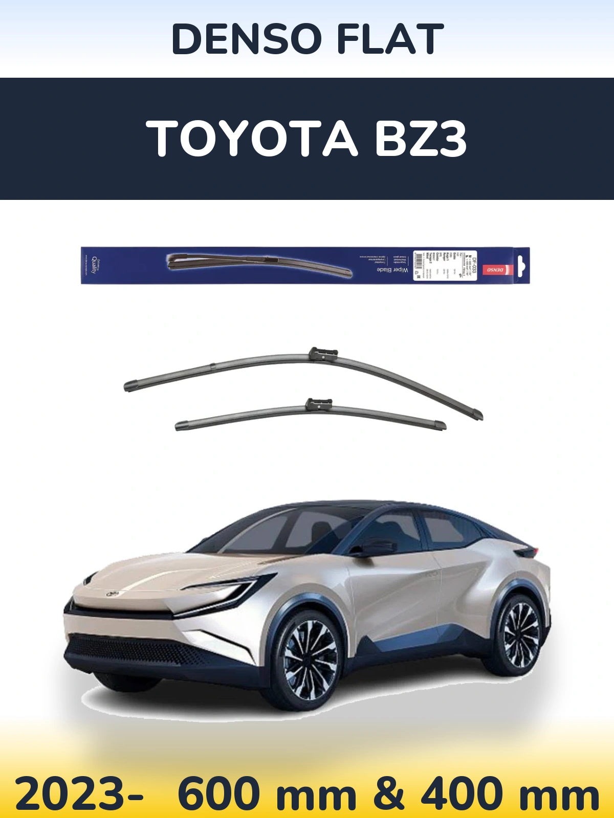 Front wiper blade set Denso Flat 600 & 400 mm for Toyota bZ3 2023-2026