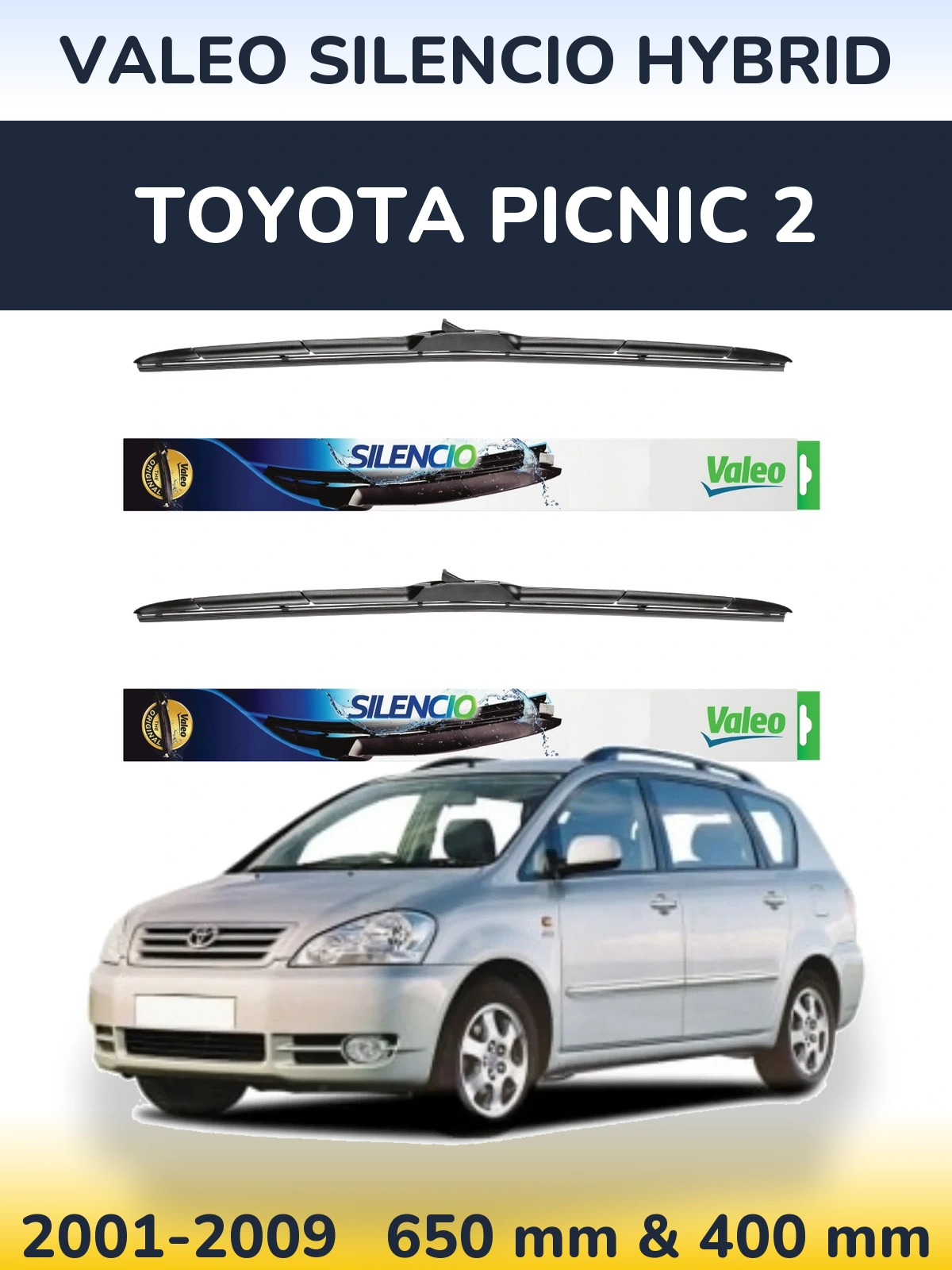 Комплект передних дворников Valeo Silencio Hybrid 650 & 400 мм для Toyota Picnic 2 2001-2009