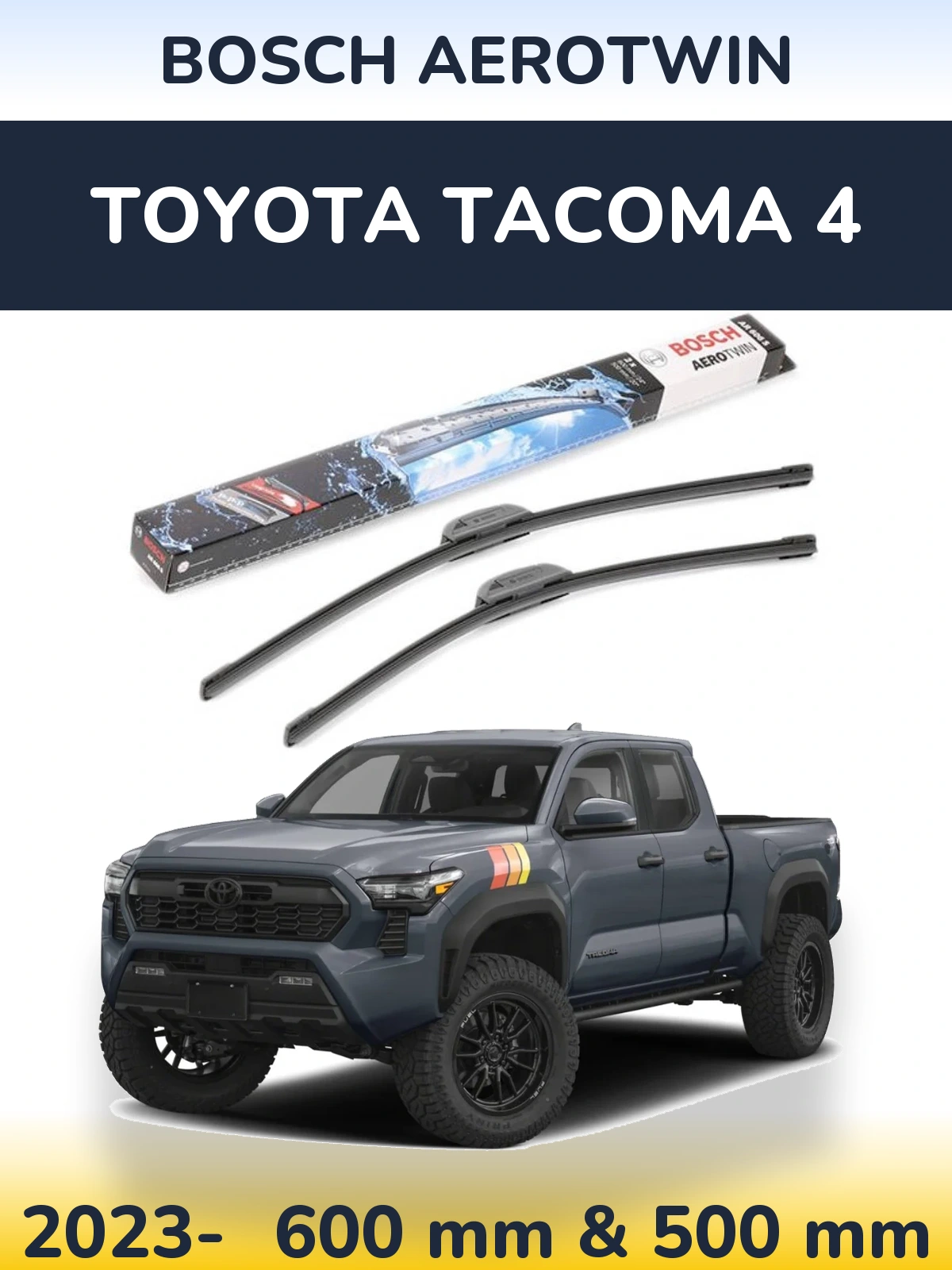 Front wiper blade set BOSCH AeroTwin 600 & 500 mm for Toyota Tacoma 4 2023-2026
