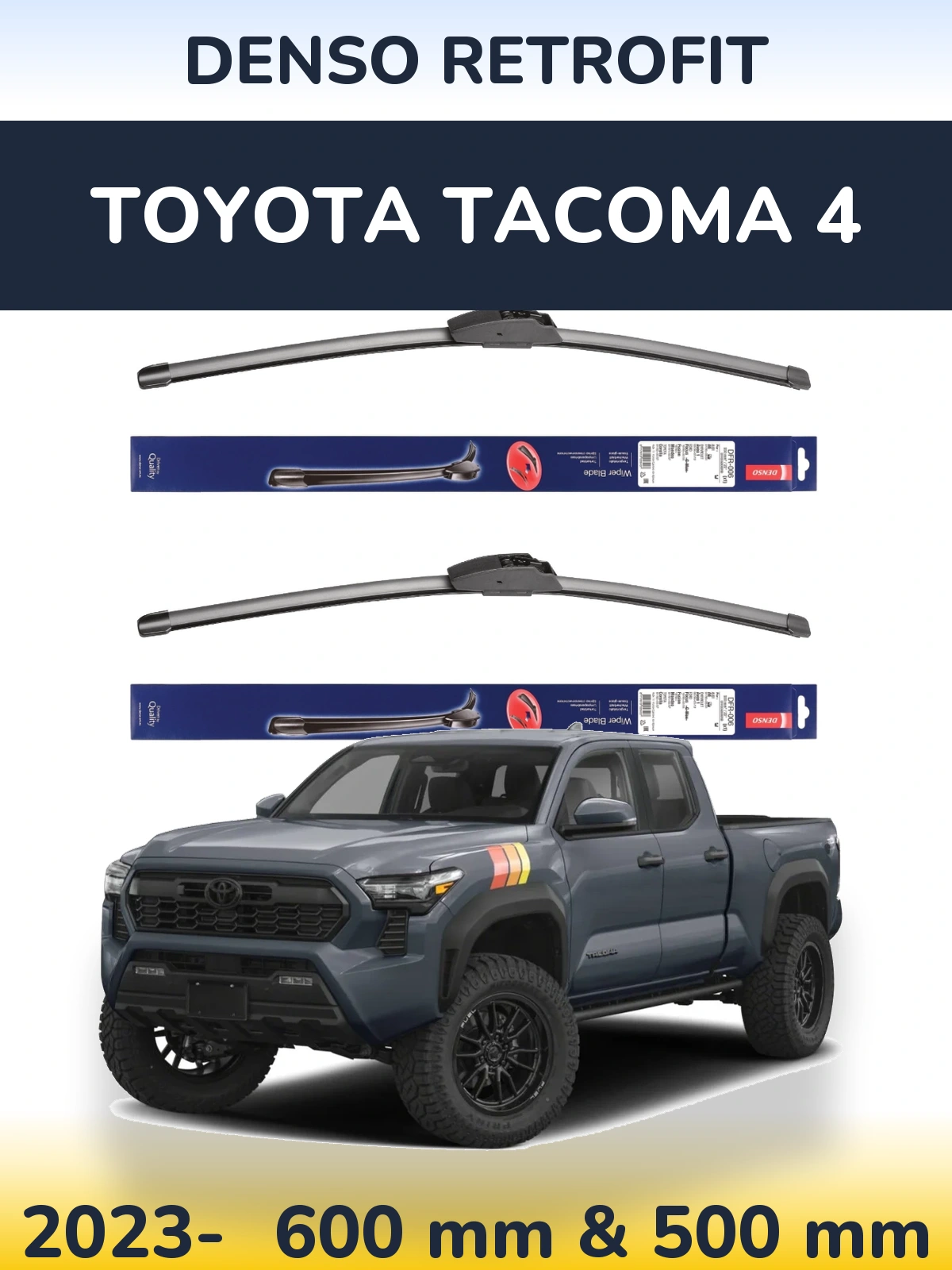 Front wiper blade set Denso Retrofit 600 & 500 mm for Toyota Tacoma 4 2023-2026