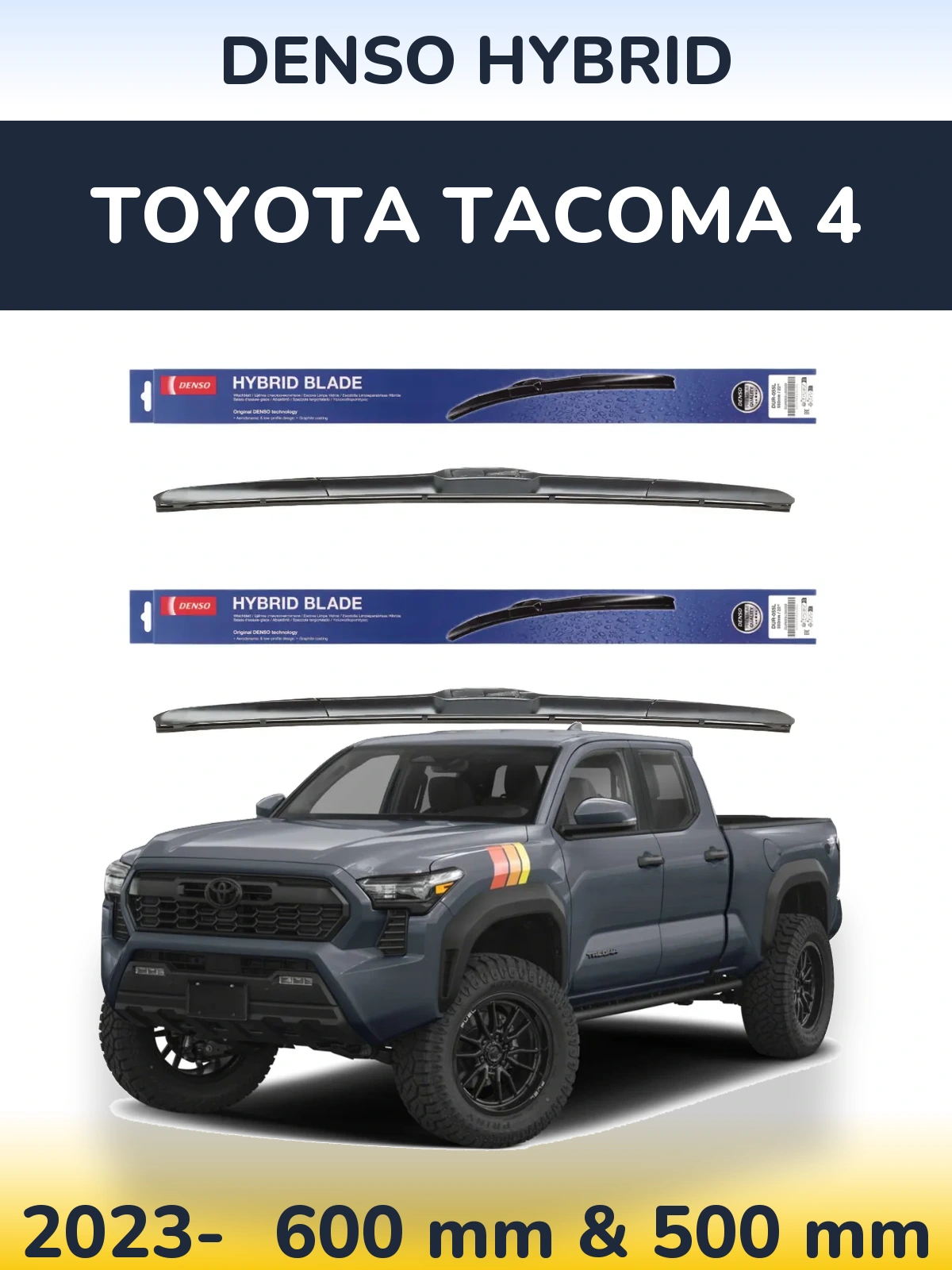 Front wiper blade set Denso Hybrid 600 & 500 mm for Toyota Tacoma 4 2023-2026