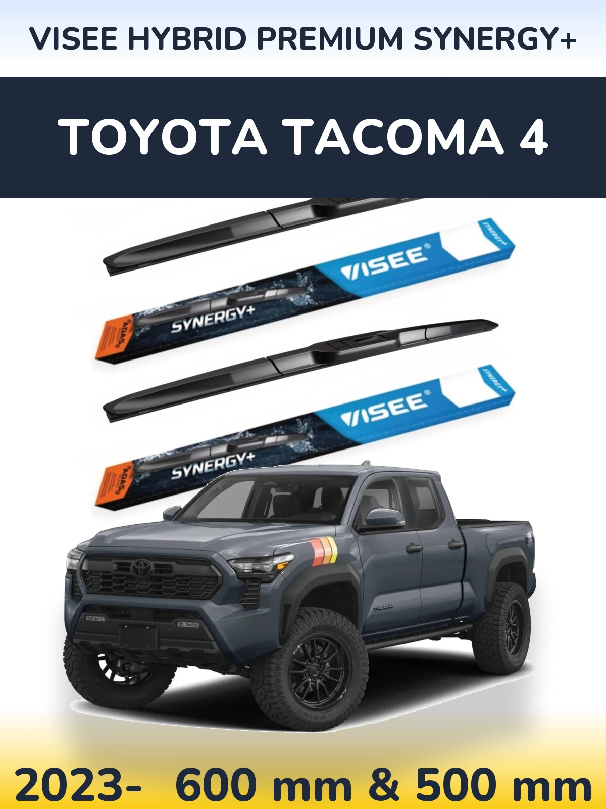 Front wiper blade set VISEE HYBRID PREMIUM SYNERGY+ 600 & 500 mm for Toyota Tacoma 4 2023-2026