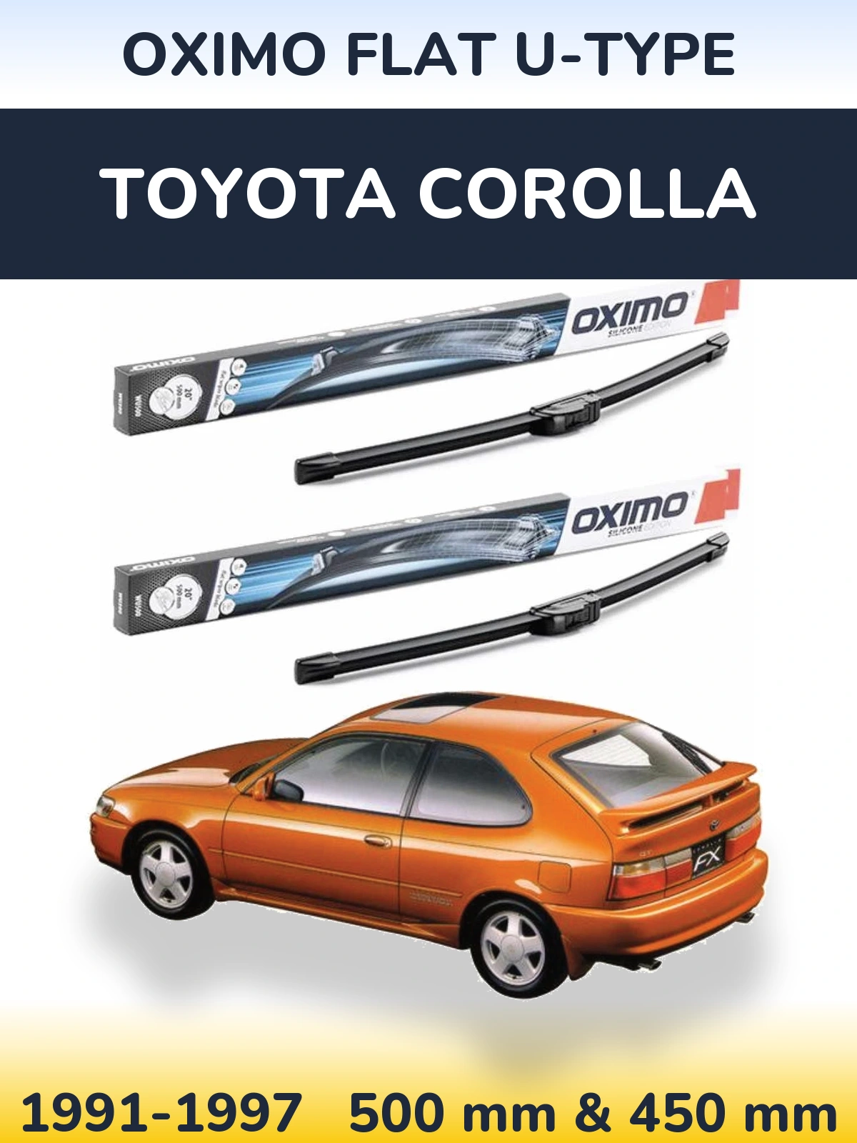 Комплект передних дворников Oximo Flat U-type 500 & 450 мм для Toyota Corolla 1991-1997
