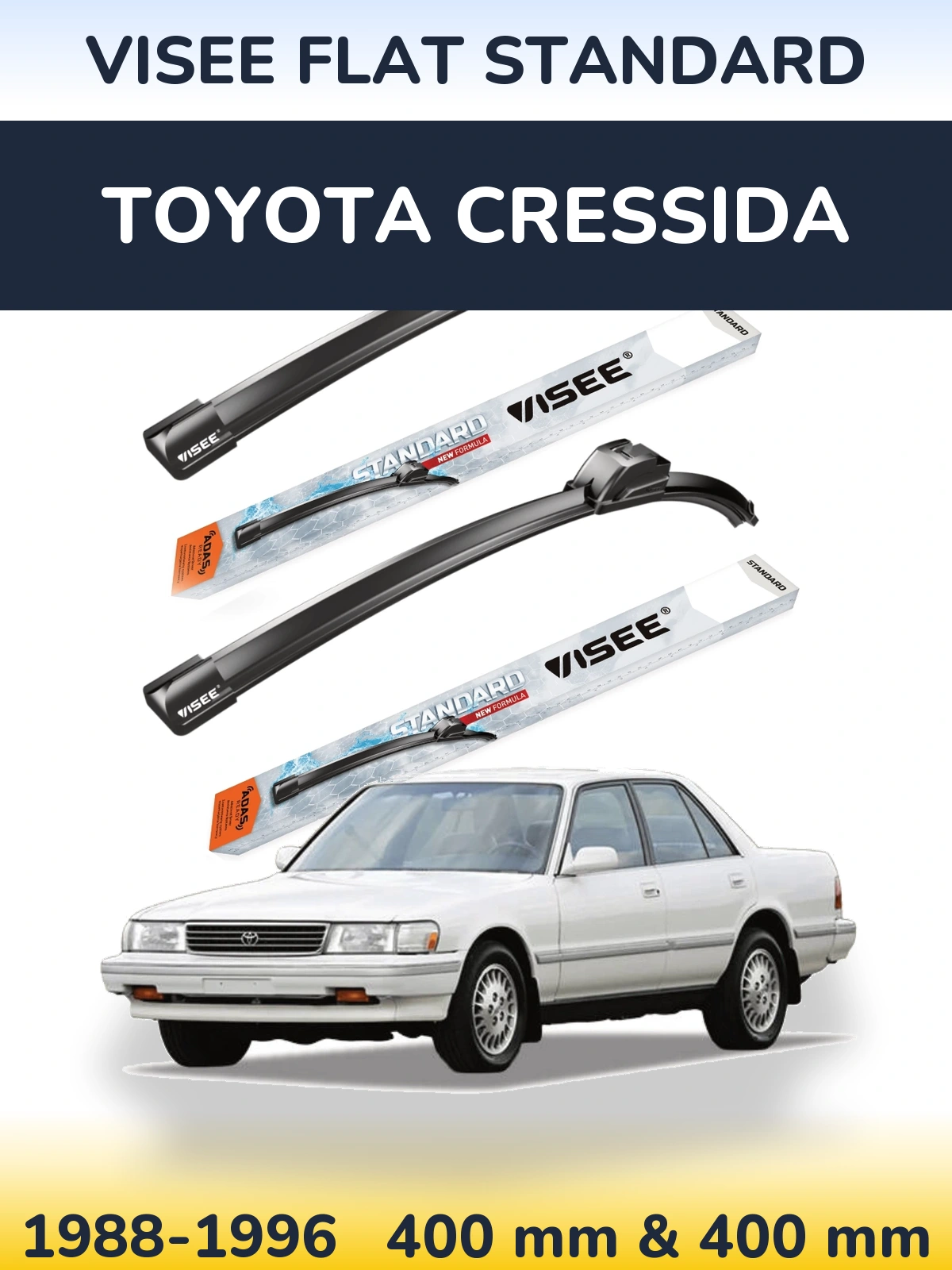Front wiper blade set VISEE FLAT STANDARD 400 & 400 mm for Toyota Cressida 1988-1996