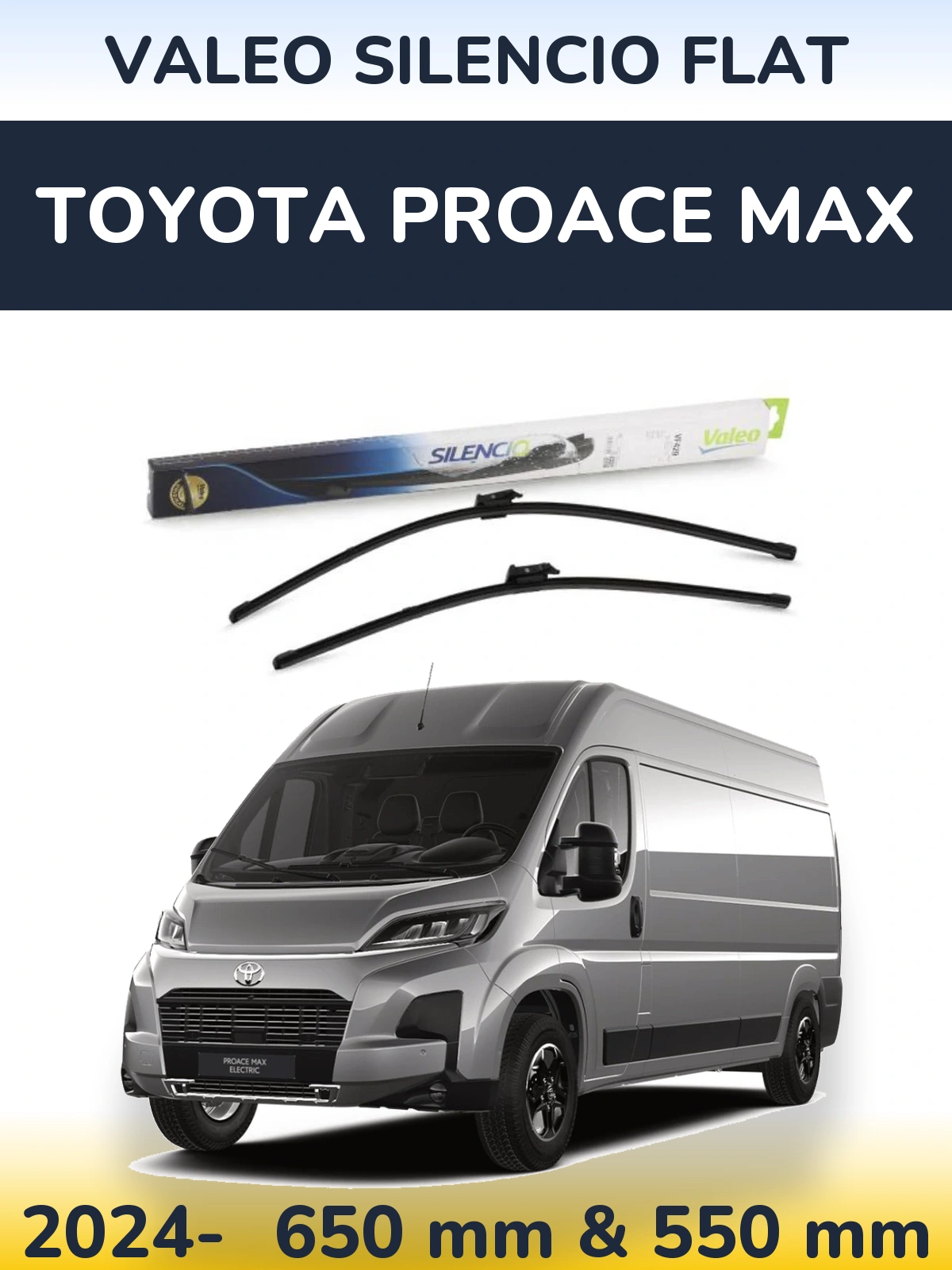 Front wiper blade set Valeo Silencio Flat 650 & 550 mm for Toyota ProAce Max 2024-2026