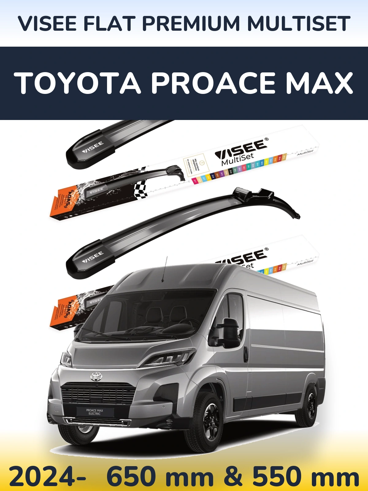 Front wiper blade set VISEE FLAT PREMIUM MultiSet 650 & 550 mm for Toyota ProAce Max 2024-2026