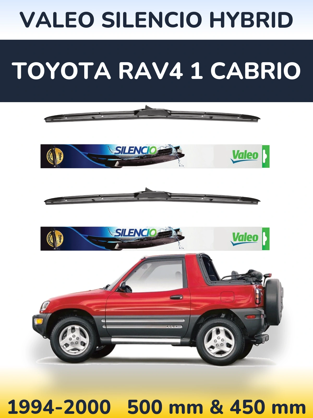 Комплект передних дворников Valeo Silencio Hybrid 500 & 450 мм для Toyota RAV4 1 Cabrio 1994-2000