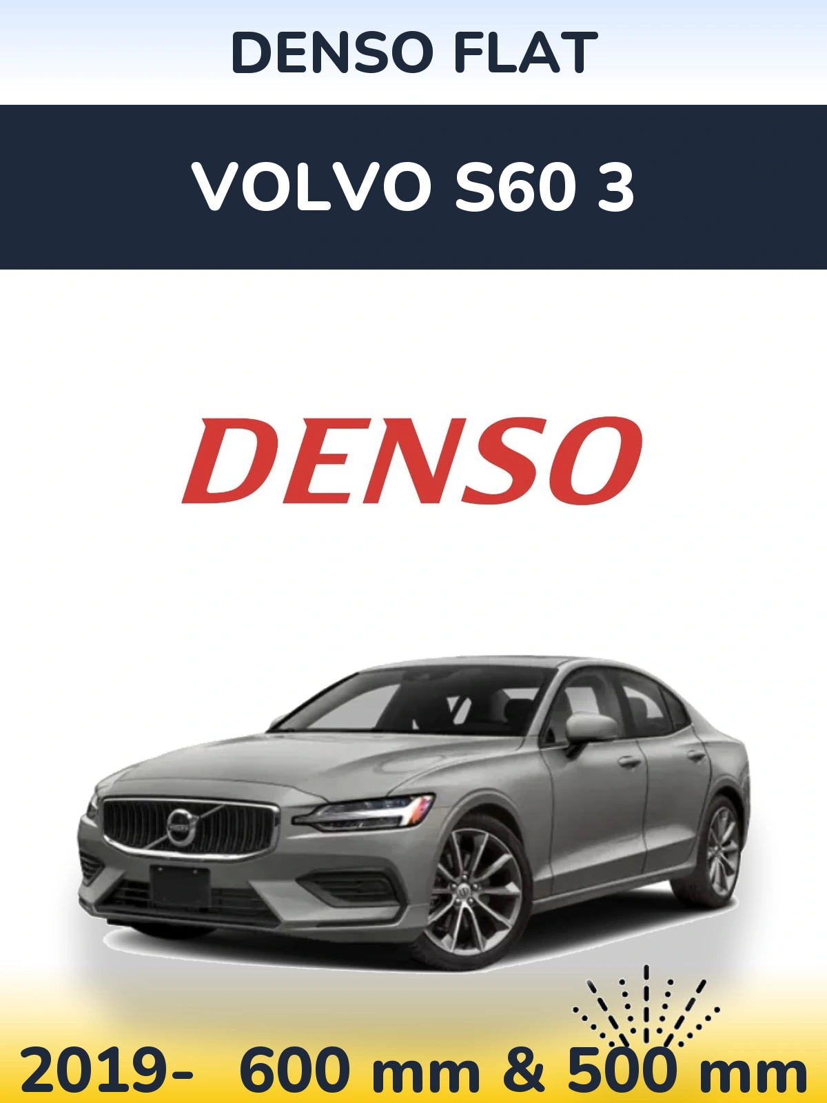 Комплект передних дворников Denso Flat 600 & 500 мм для Volvo S60 3 2019-2026