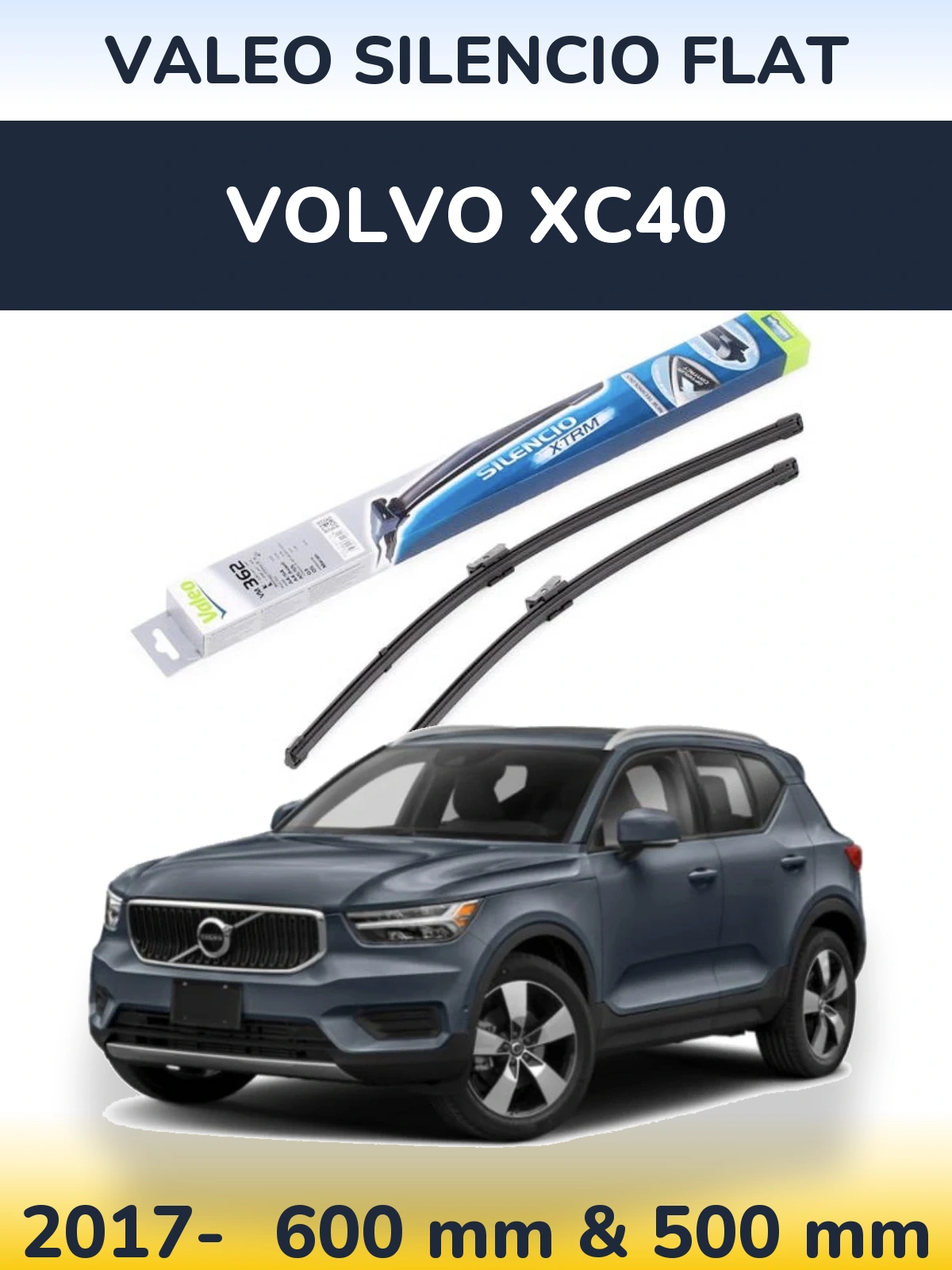 Front wiper blade set Valeo Silencio Flat 600 & 500 mm for Volvo XC40 2017-2026