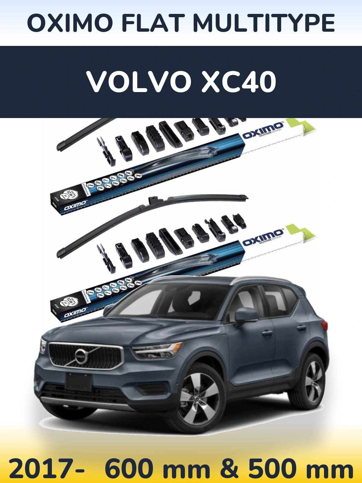 Front wiper blade set Oximo Flat MultiTipoe 600 & 500 mm for Volvo XC40 2017-2026
