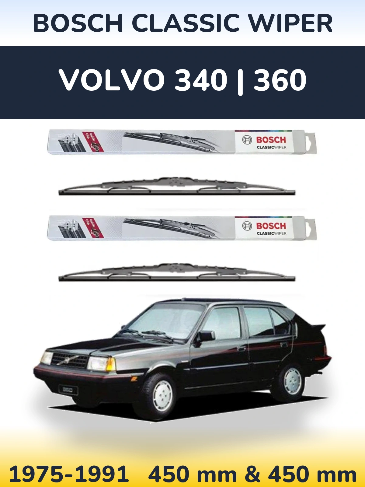 Front wiper blade set BOSCH Classic Wiper 450 & 450 mm for Volvo 340 | 360 1975-1991