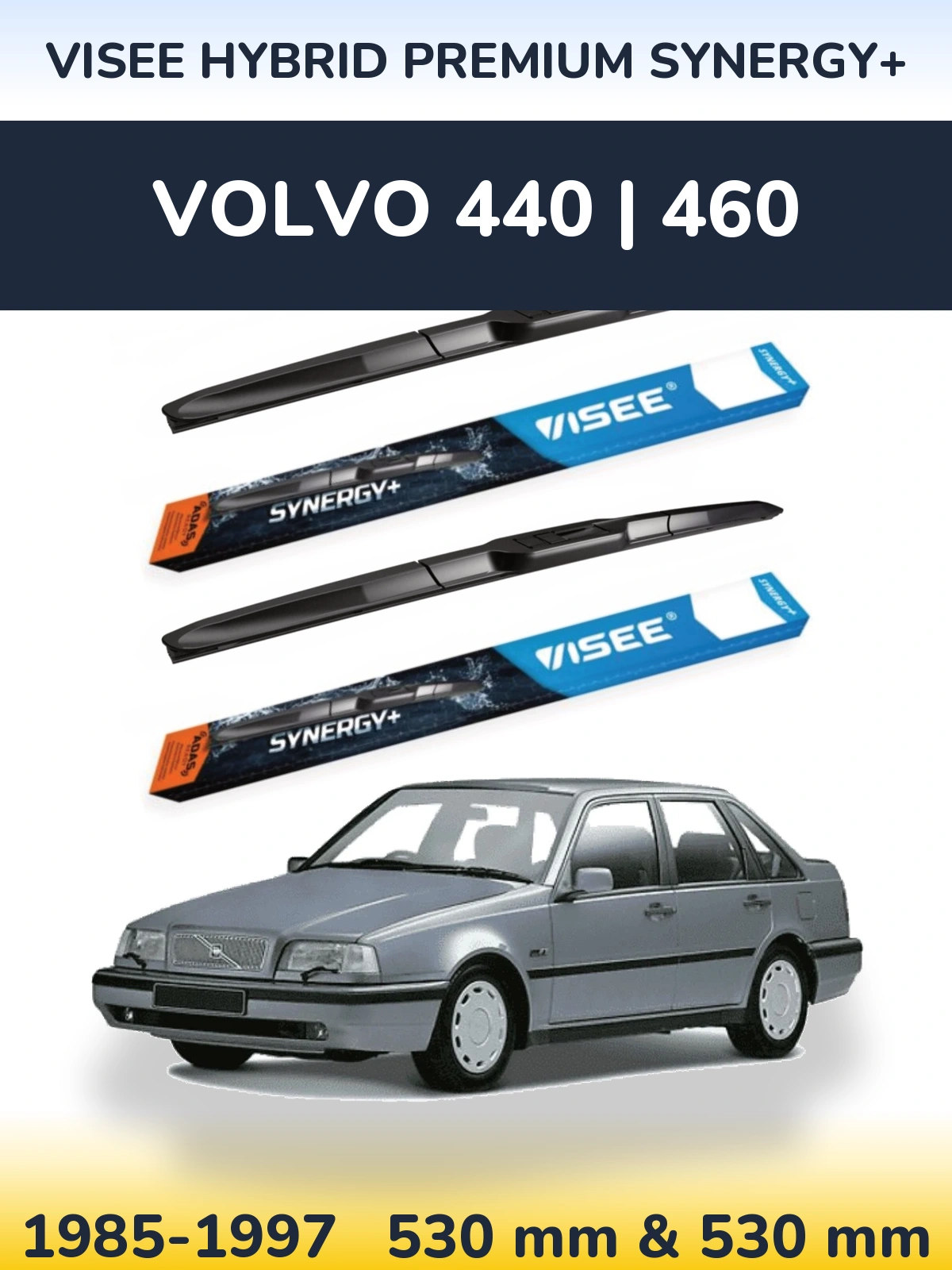 Front wiper blade set VISEE HYBRID PREMIUM SYNERGY+ 530 & 530 mm for Volvo 440 | 460 1985-1997
