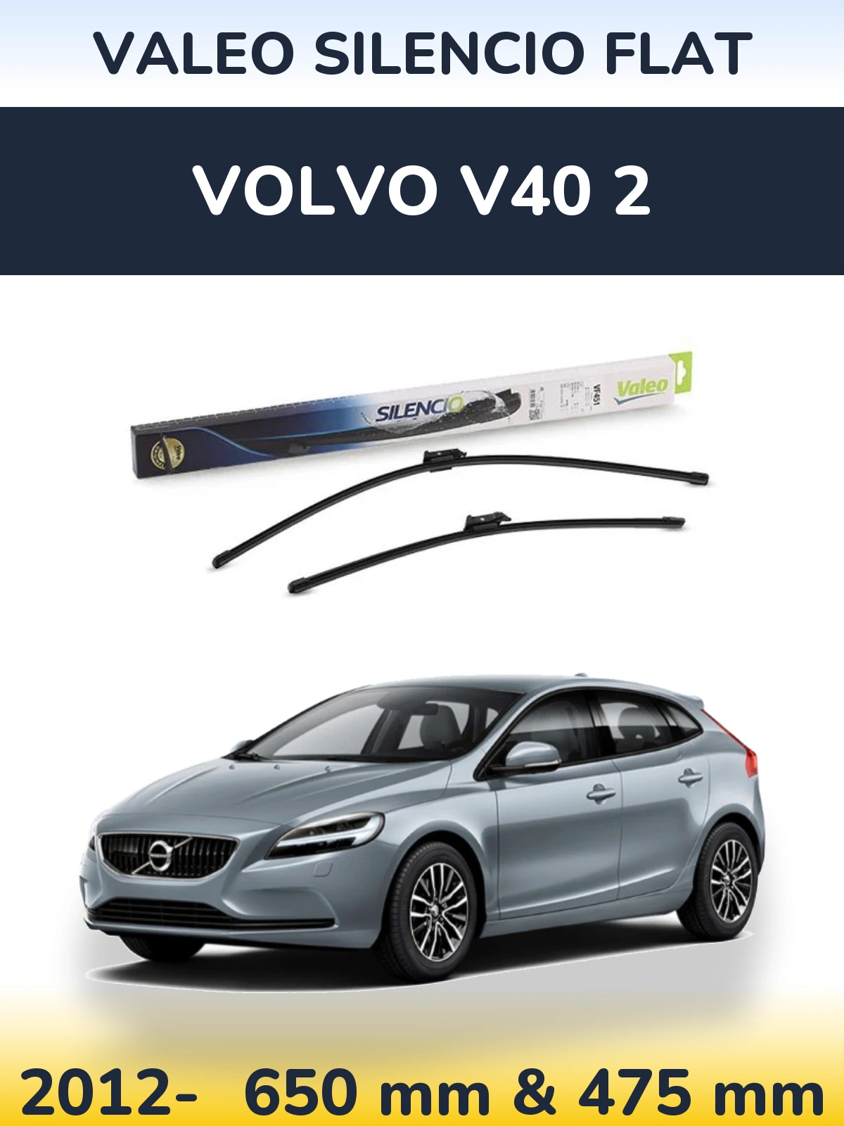 Комплект передних дворников Valeo Silencio Flat 650 & 475 мм для Volvo V40 2 2012-2026