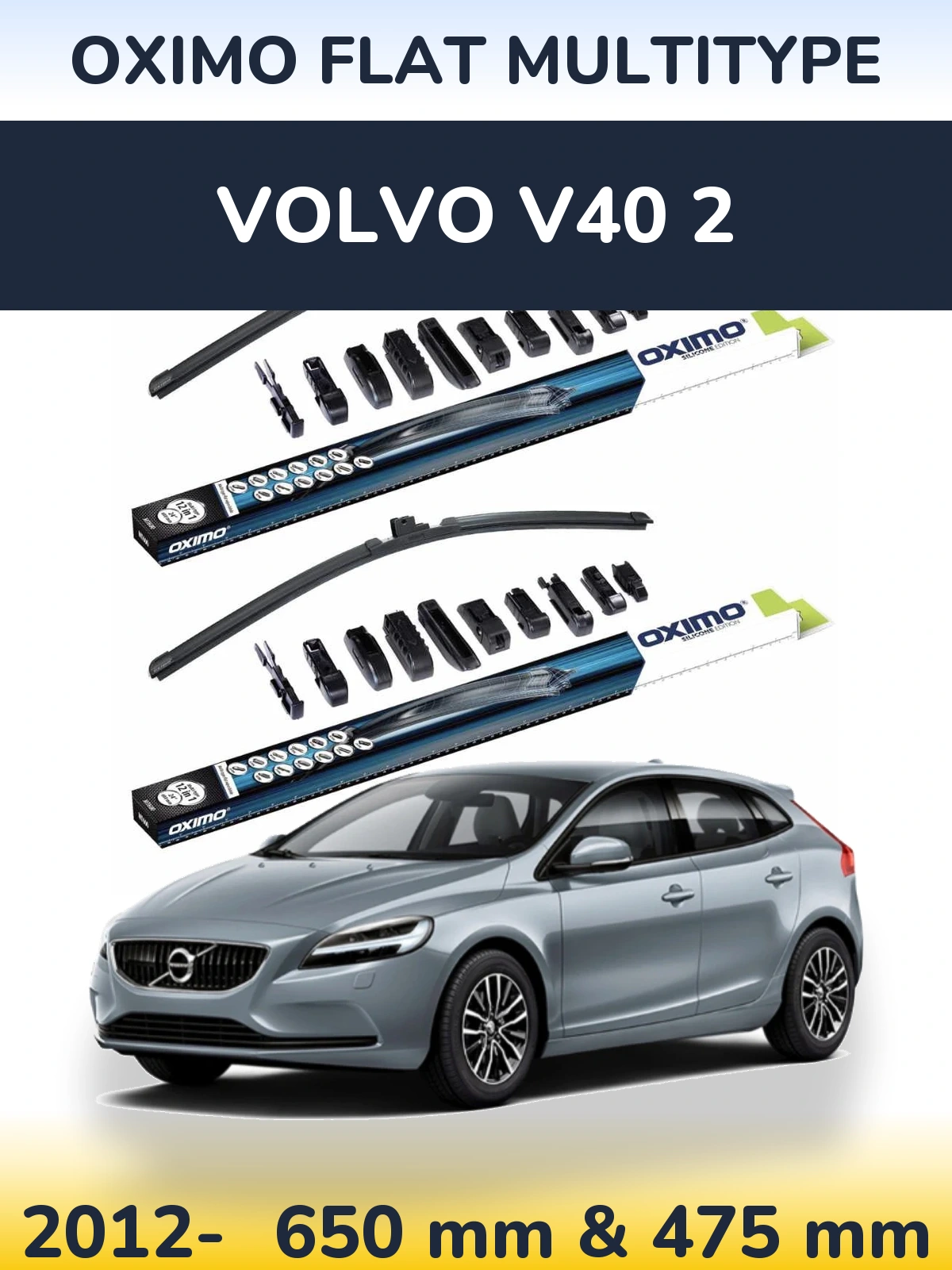 Комплект передних дворников Oximo Flat MultiТипe 650 & 475 мм для Volvo V40 2 2012-2026
