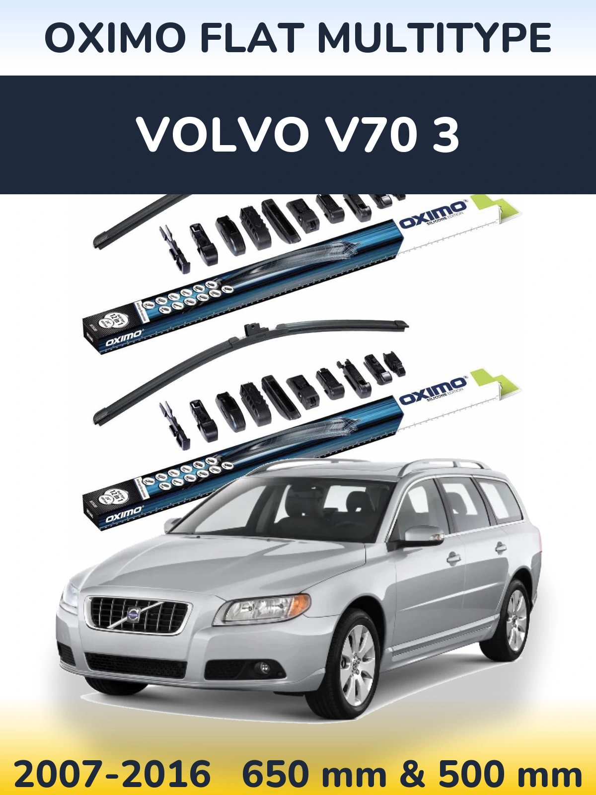 Комплект передних дворников Oximo Flat MultiТипe 650 & 500 мм для Volvo V70 3 2007-2016
