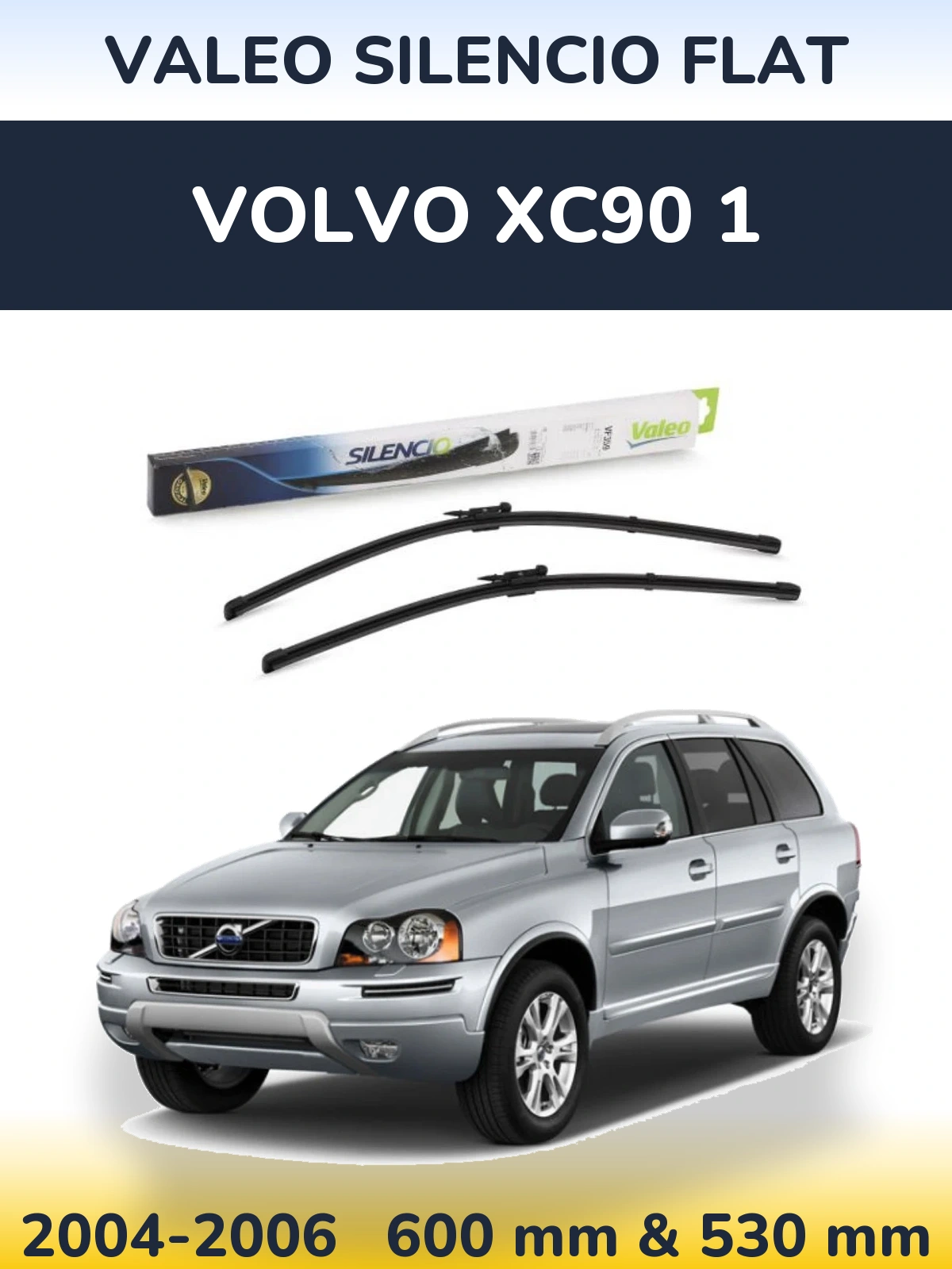 Front wiper blade set Valeo Silencio Flat 600 & 550 mm for Volvo XC90 1 2004-2006