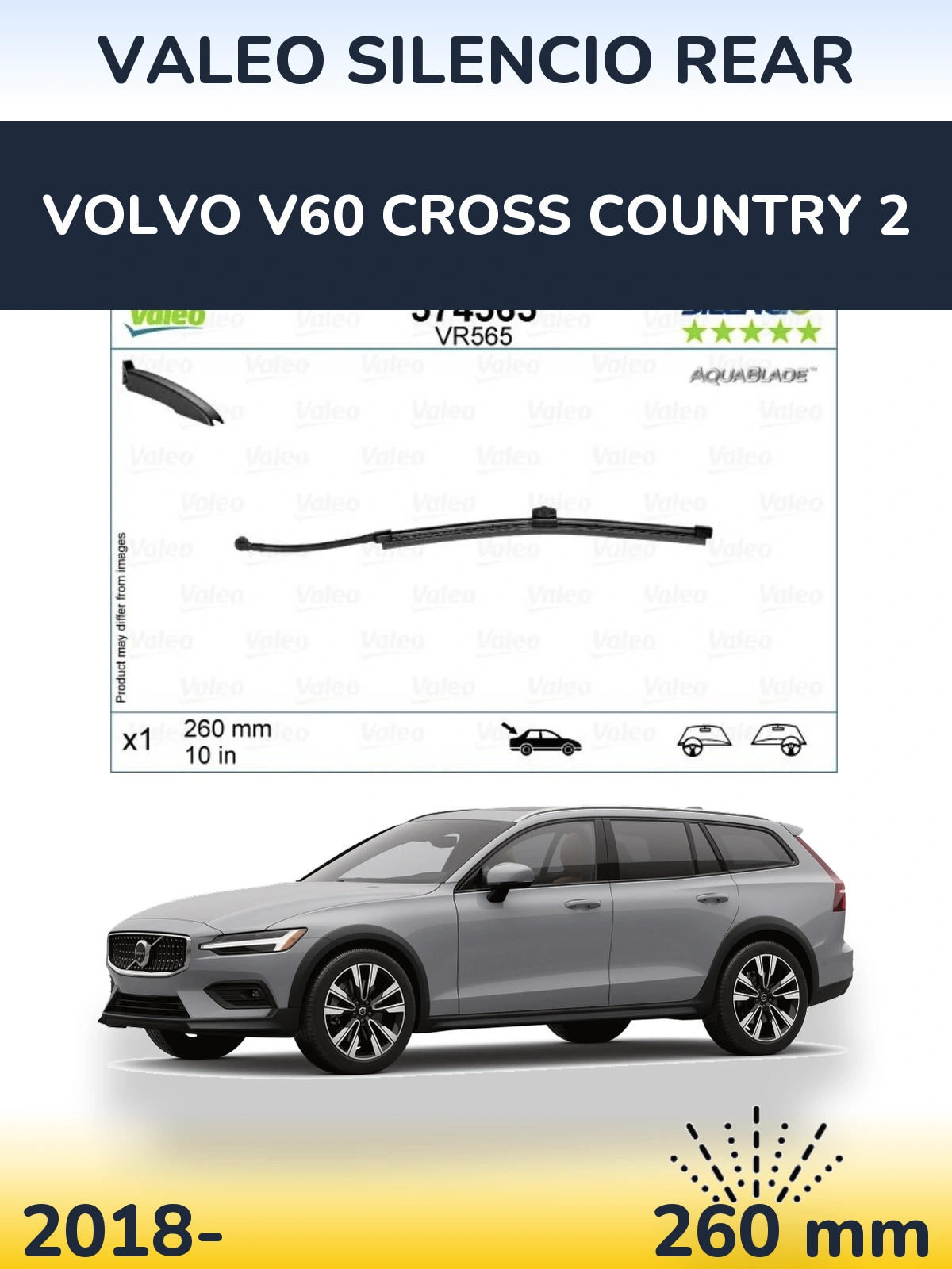 Rear wiper blade Valeo Silencio Rear 260 mm for Volvo V60 Cross Country 2 2018-2026