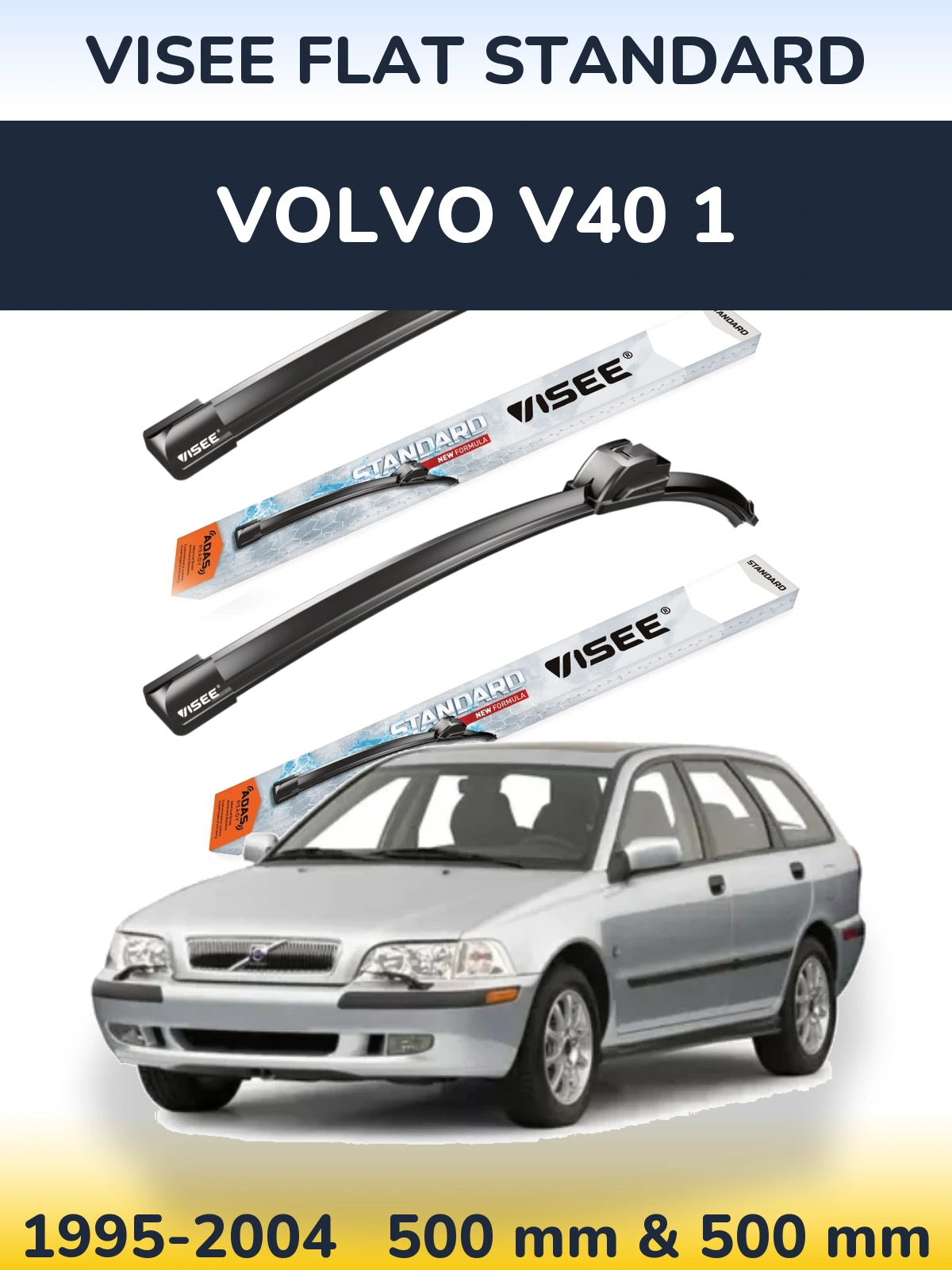 Front wiper blade set VISEE FLAT STANDARD 500 & 500 mm for Volvo V40 1 1995-2004